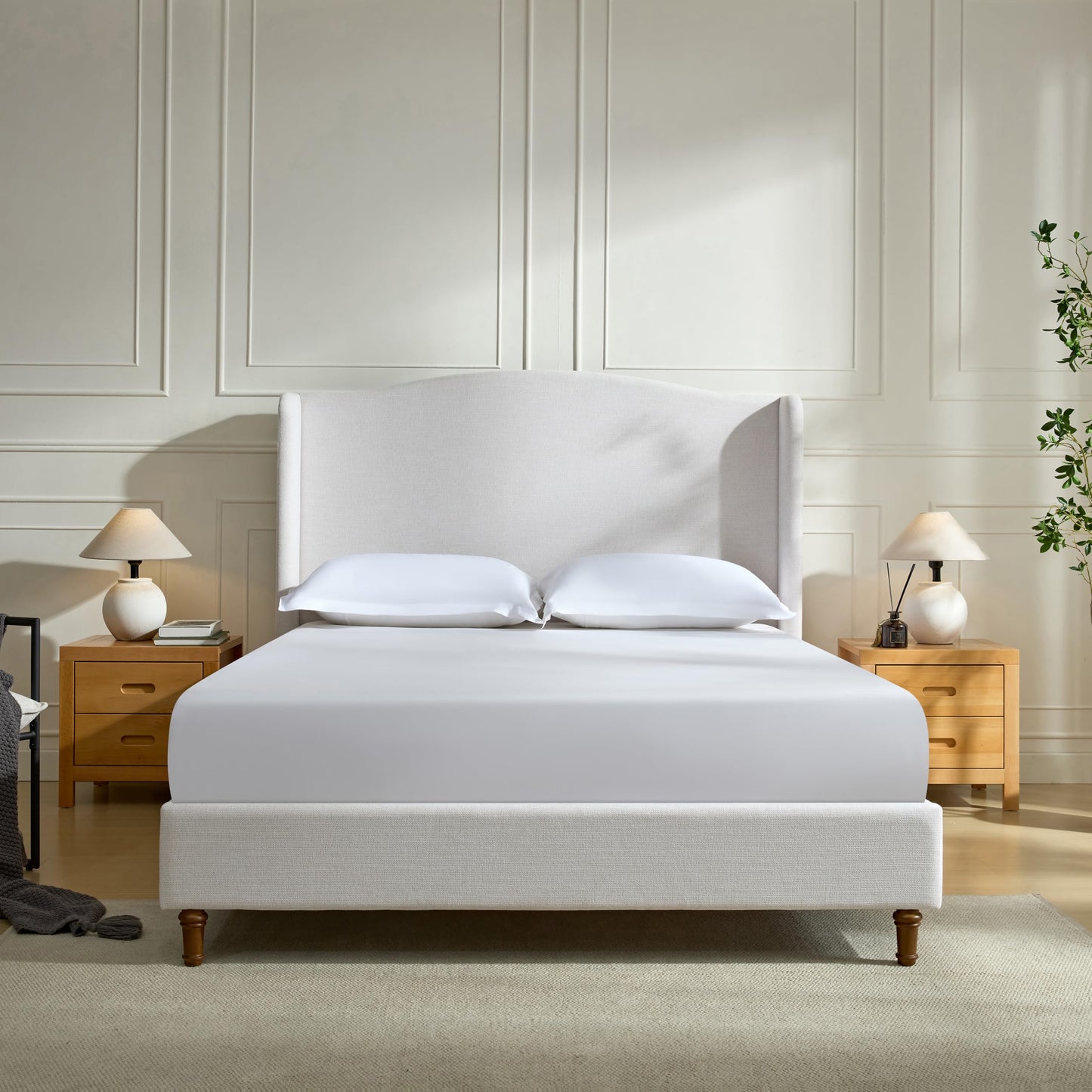 GDFStudio Tall Headboard Upholstered Bed,Queen Size Platform Bed Frame with Headboard Wingback,54" High No Box Spring Needed Easy Assembly Minimalist Designs Premium Textured Canvas Chenille