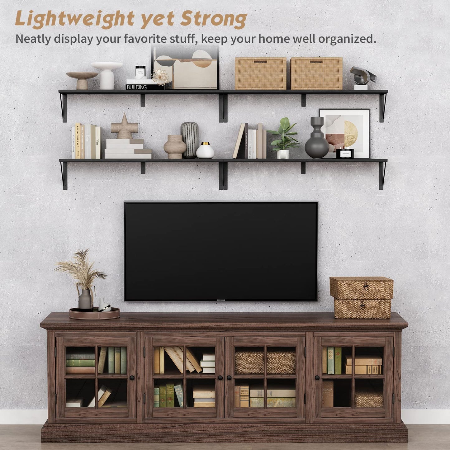 Forbena Floating Shelves 36 Inches Long 8 in Deep Set of 3, Large Wall Shelf for Bedroom Books, Heavy Duty Wide Wall Shelving for Living Room Office Kitchen Closet Organizers and Storage (Black)