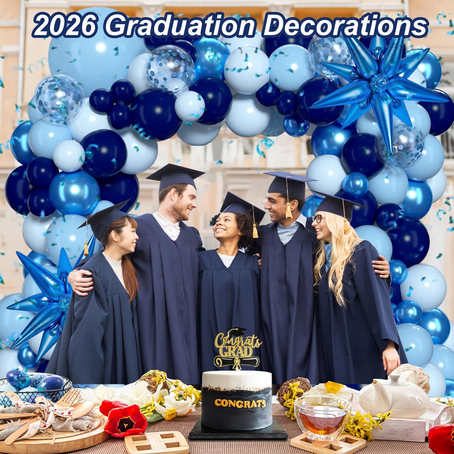 KARLURE Blue Balloons Arch Kit, Different Shades Light Navy Blue Balloons for 2026 Graduation Decorations Grad Class Baby Shower Boy Men Birthday Party Bridal Shower Wedding Anniversary Decorations