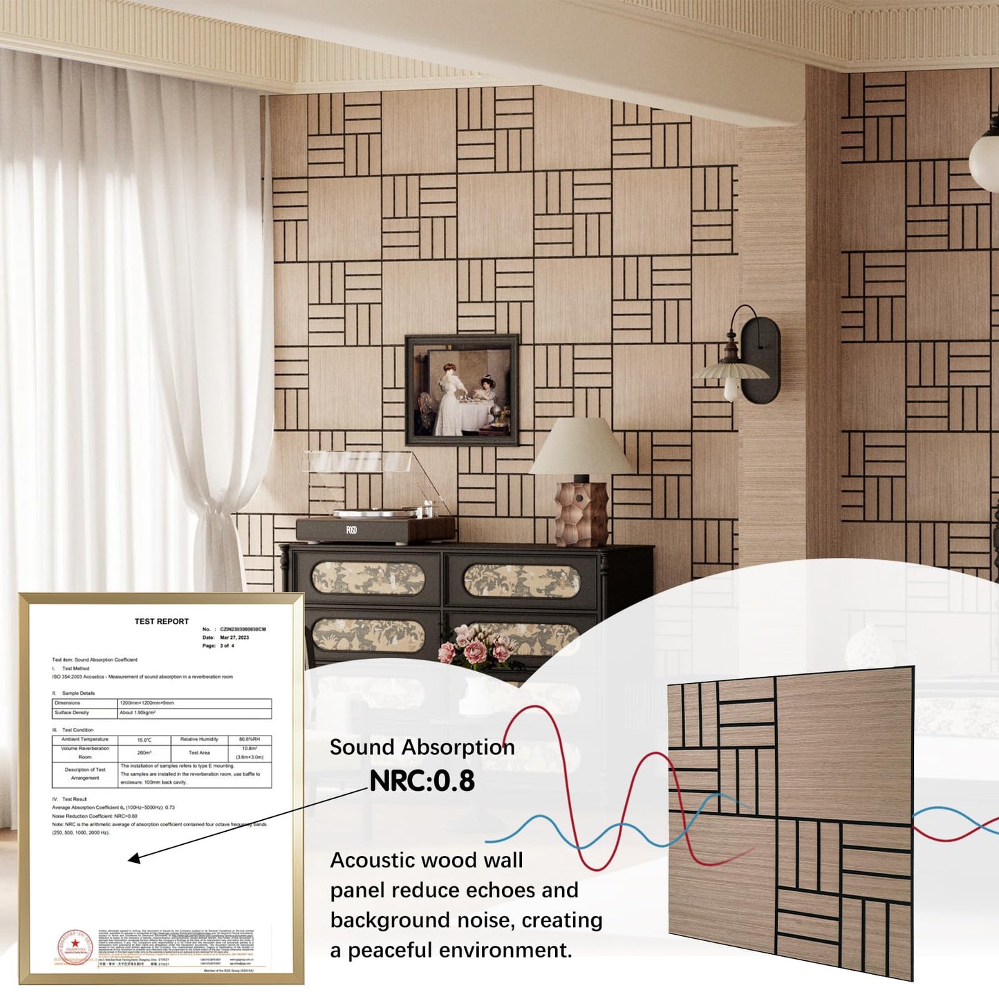 ARMURO 4 Packs Acoustic Wall Panels - Self-Adhesive 3D Wood Slat Wall Panel- Peel and Stick Sound Absorbing Panels for Noise Reducing - Feature Wall Decor for Home & Office