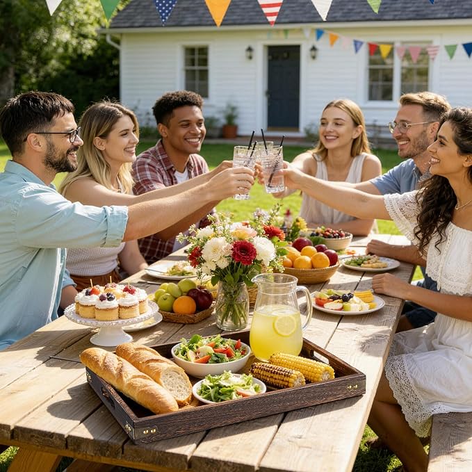 Serving Trays for Party-17In Large Serving Tray with Handles,Wooden Coffee Table Tray&Charcuterie Boards,Serving Platter for Breakfast in Bed Tray,Decorative Rectangular Tray for Ottoman/BBQ/Kitchen