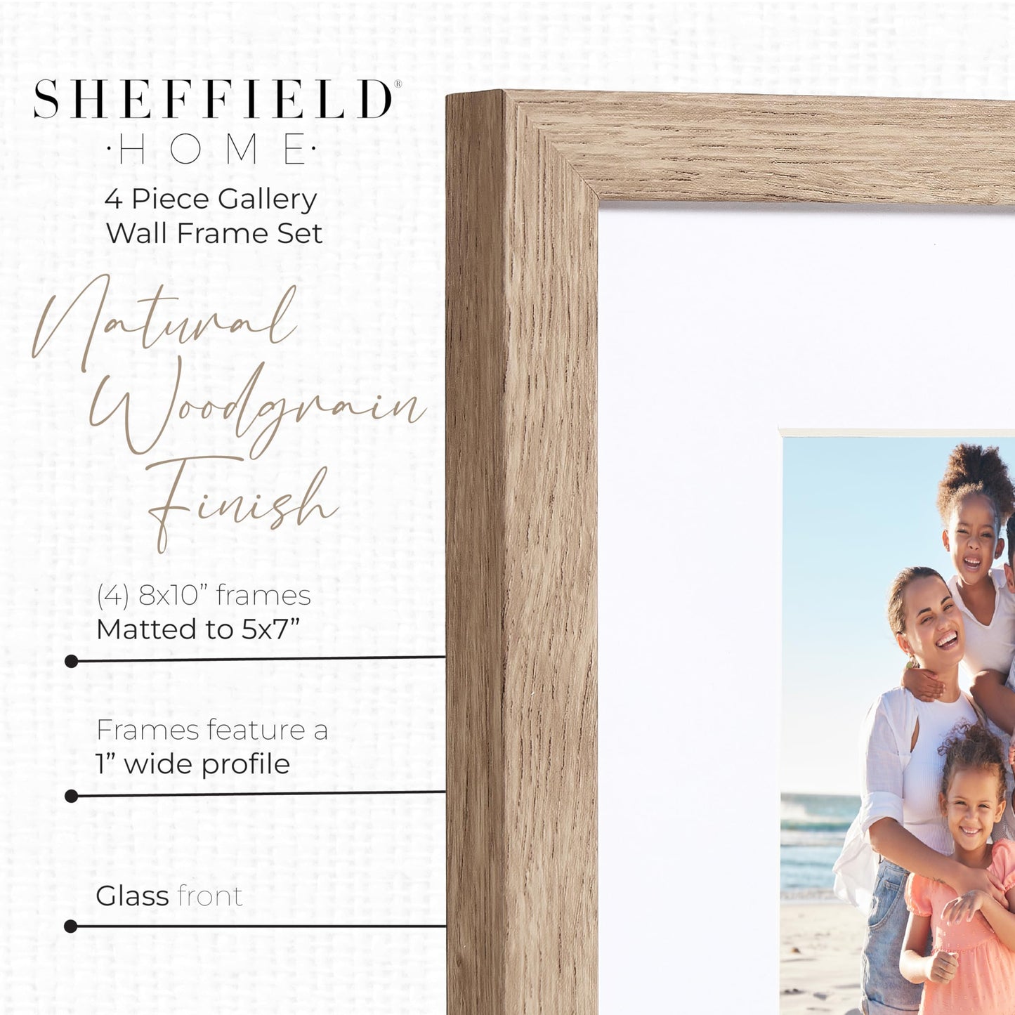 Sheffield Home 4 Piece Gallery Wall Frame Set, 8x10 Inch, Light Natural