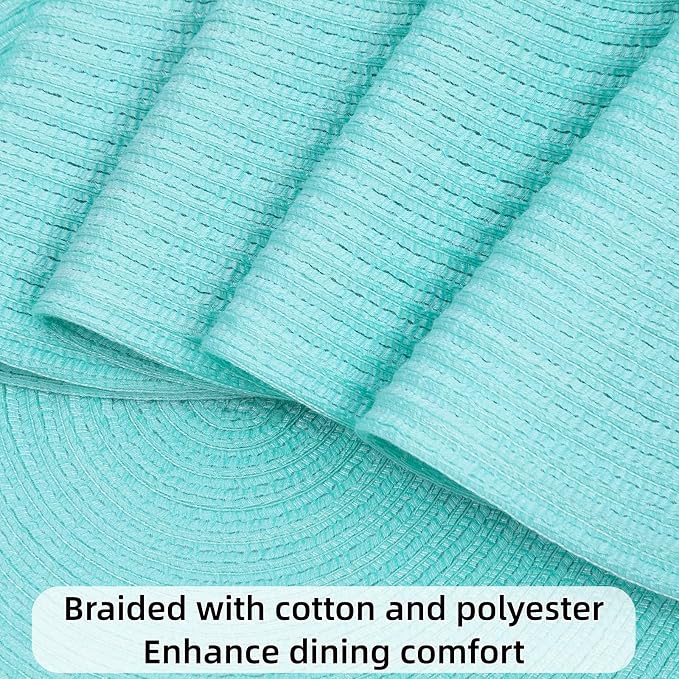 SHACOS Round Placemats Set of 4 Washable 15 inch Round Table Mats Cotton Polyester Woven Braided Place Mats for Dining Table Wedding Party Decor (Aqua, 4)
