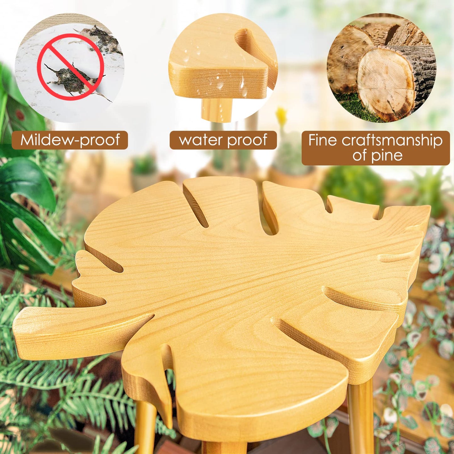 IKEPAHOK Plant Stool Stand for Indoor Use, Pine Wood Monstera Pot Holder, Decorative Corner Flower Table for Living Room, Tall Tripod Planter Rack for Home Office Patio Bedroom