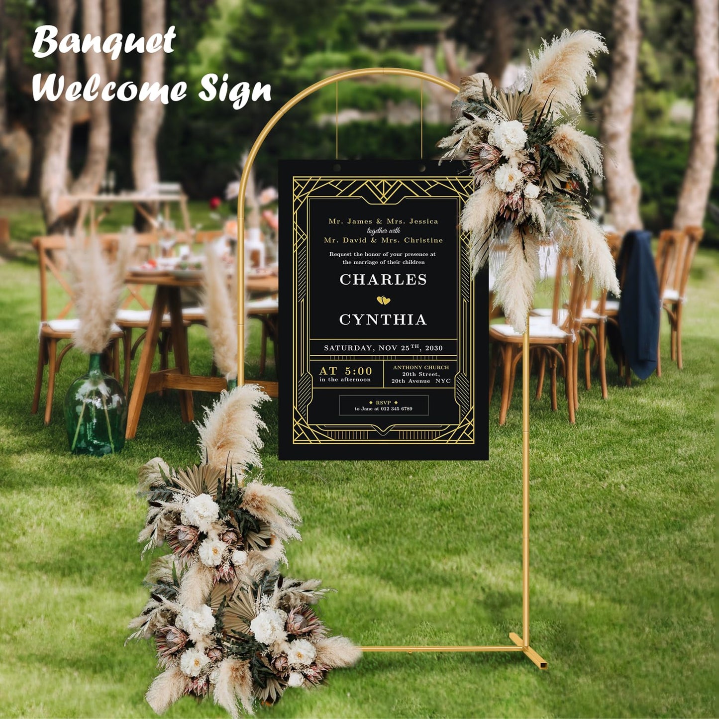 6.6FT Metal Wedding Arch Stand Gold Square Arched Backdrop Frame for Party Ceremony Valentines Day Birthday Bridal Baby Shower Garden Floral Balloon Arch Decoration