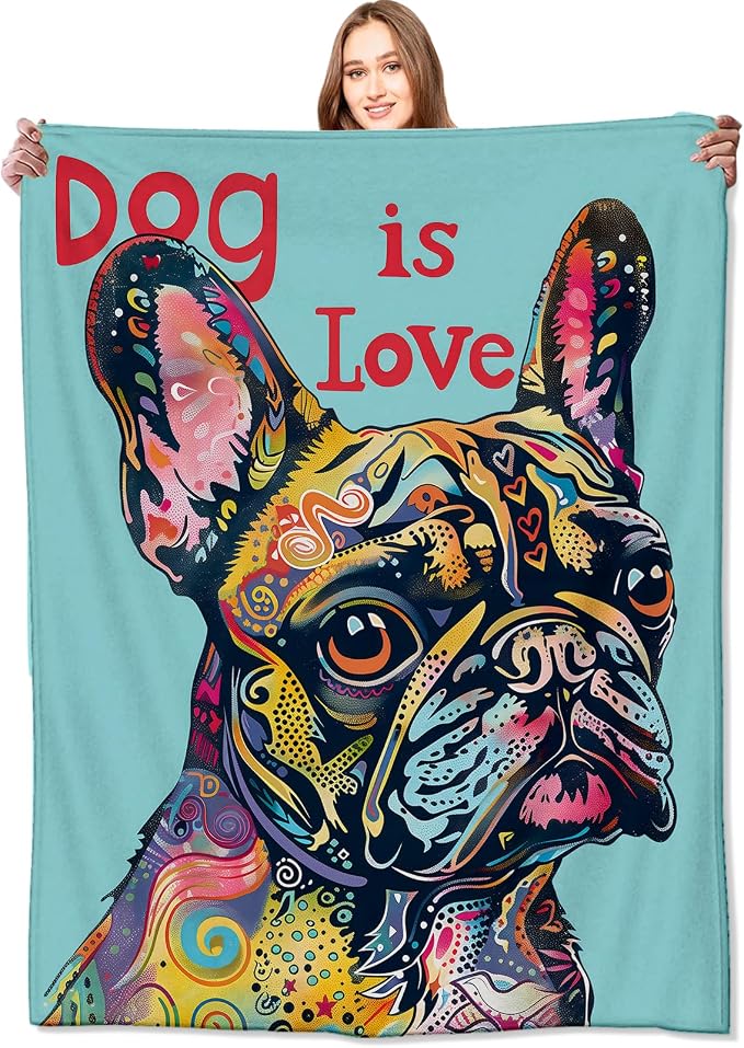 French Bulldog Blanket Pop Art Dog Throw Blankets,Birthday Gifts for Kids Adult Women & Pet Lovers,Lightweight Soft Fleece,for Sofa Couch Bed Room Farmhouse Art Decor 50x60in