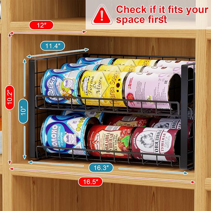 3-Pack Stackable Can Rack Organizer for Pantry, Adjustable Can Holder for Various Ounce of Cans up to 90, Rolling Can Dispenser for Canned Food Soup Goods Storage in Kitchen Cabniet, 2 Tier, Black