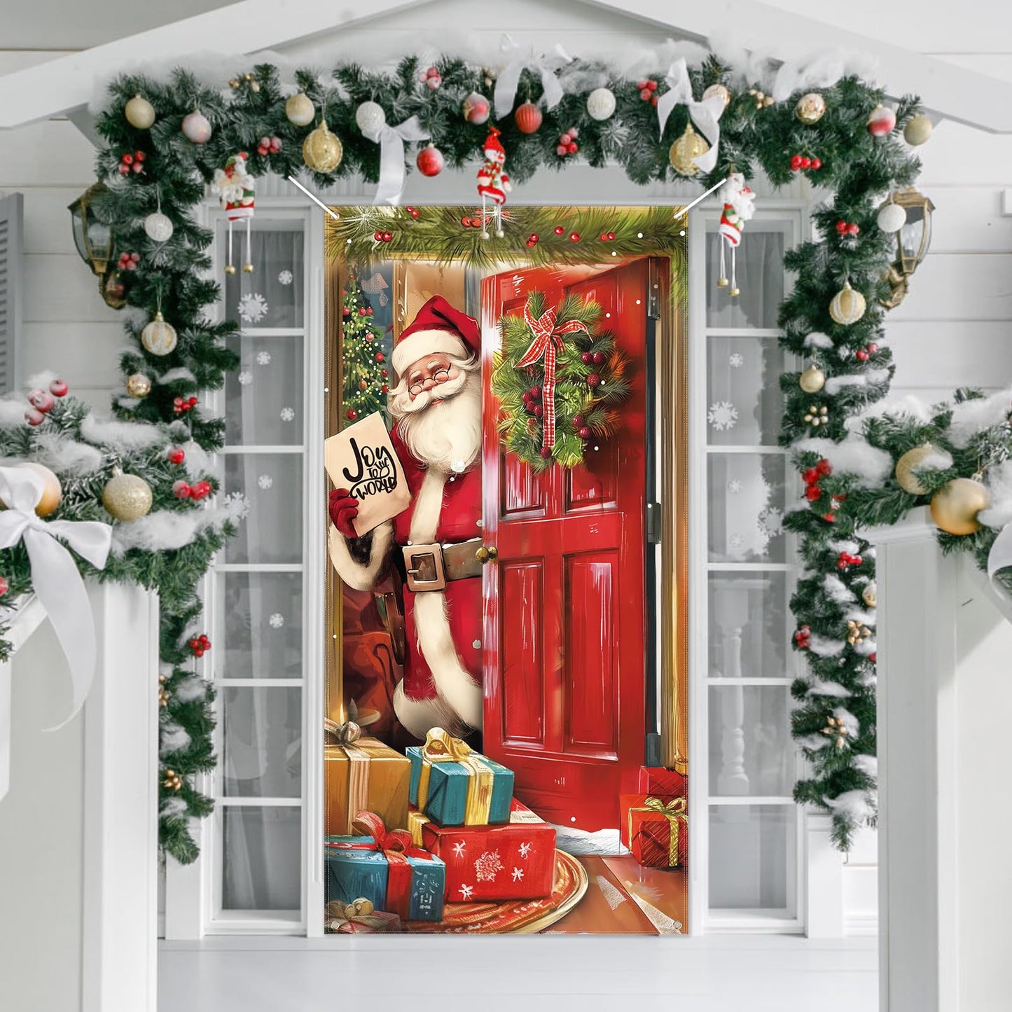 CCINEE Christmas Door Cover Decoration - Xmas Santa Claus Window Door Cover Hanging Banner Background for Front Door Christmas Party Supply