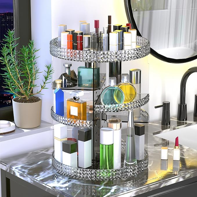 Awenia Makeup Organizer 360-Degree Rotating, Adjustable Makeup Storage, 7 Layers Large Capacity Cosmetic Storage Unit, Fits Different Types of Cosmetics and Accessories, Plus Size(Gray)