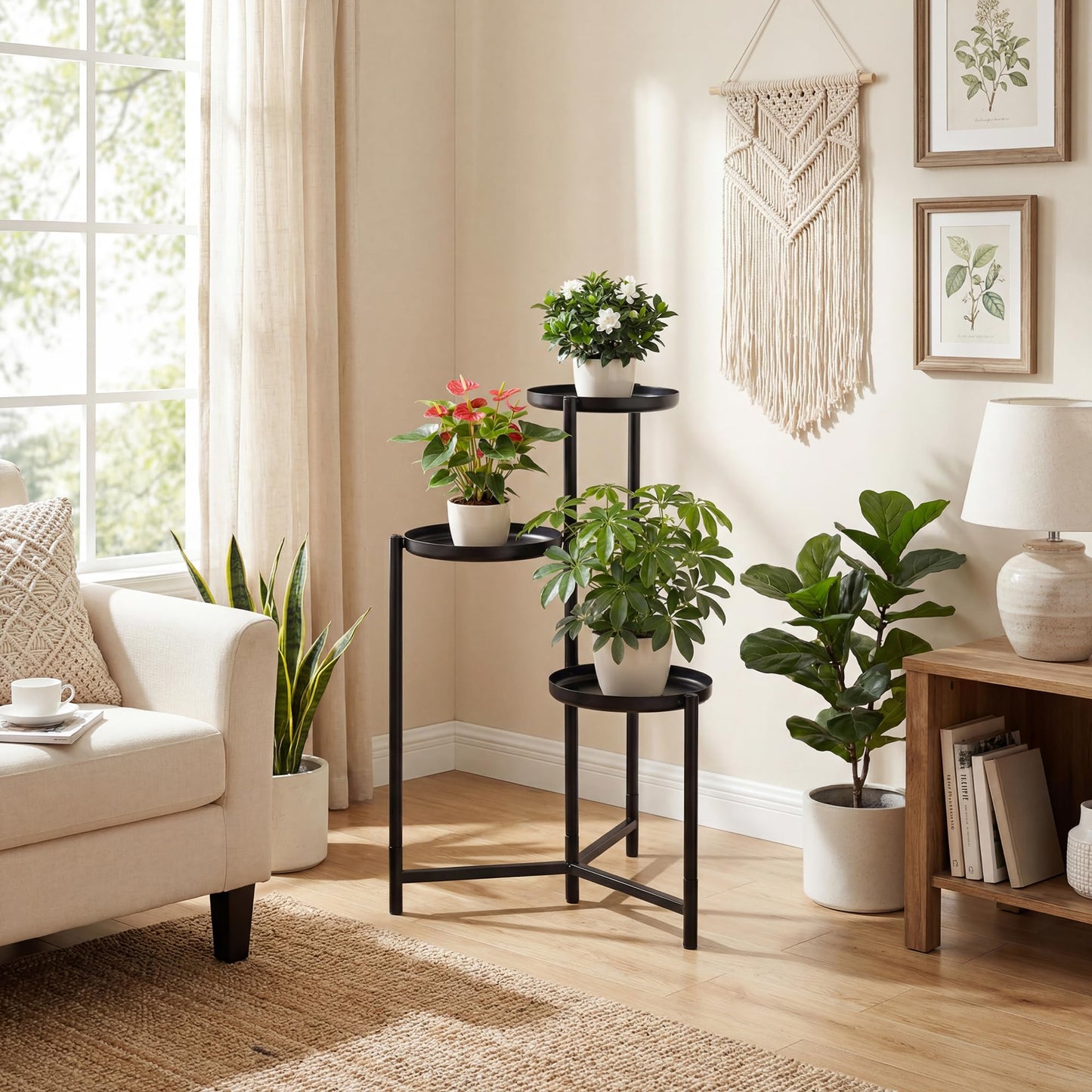 COSTWAY 3 Tier Corner Plant Stand, 26 Inch Metal Plant Shelf Flower Pot Stand, Heavy Duty Plant Holder for Outdoor Indoor Living Room Balcony