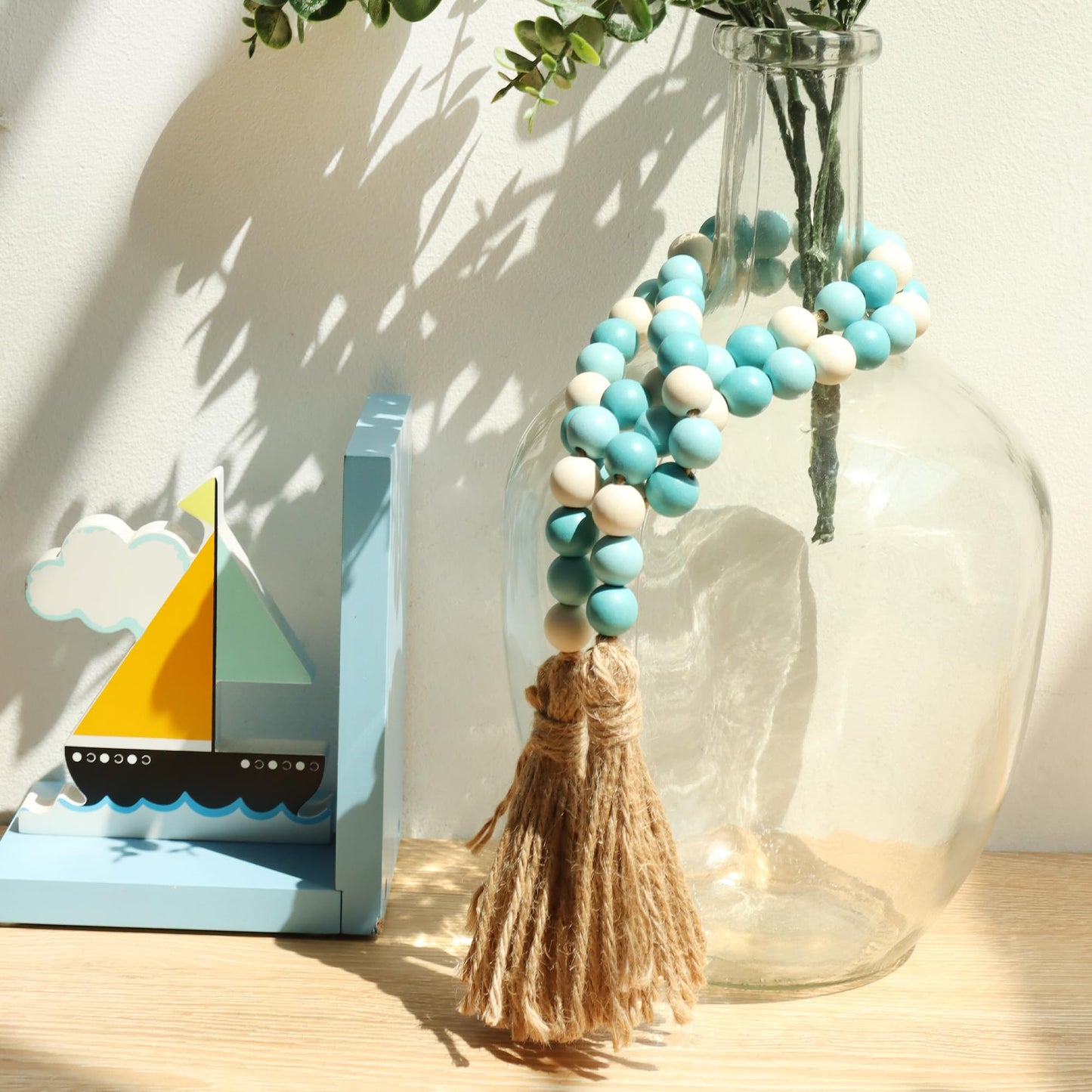 Meplait Wood Bead Garland,39in Farmhouse Beads with Tassels Boho Beads for Tiered Tray Decorative Beads Home Decor