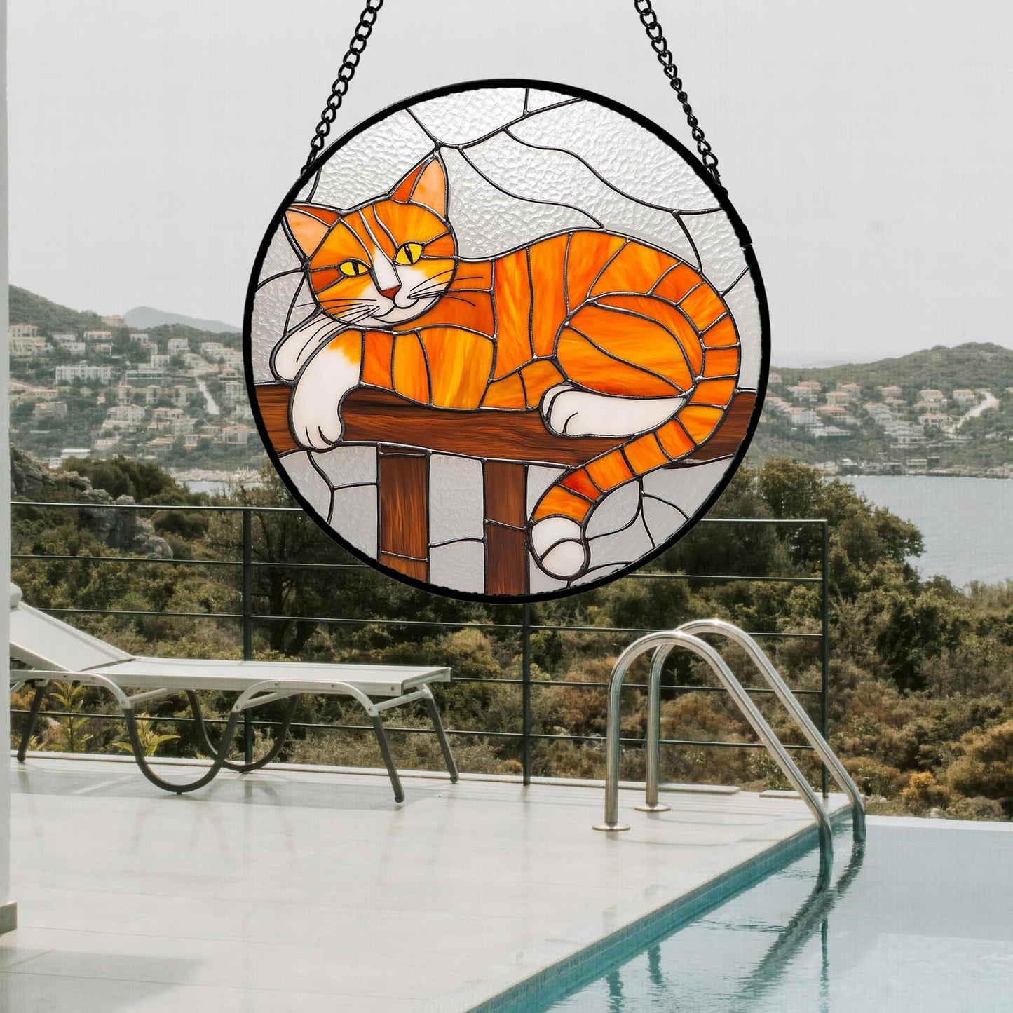 AMDERVEN Stained Glass Window Hanging 4 Pcs Set Cute Cat 6.3" - Suncatcher Door Garden Sun Catcher Decor Birthday Mother's Day Christmas Comfort Gifts for Lost Pet Woman Nana Mom Men Friend