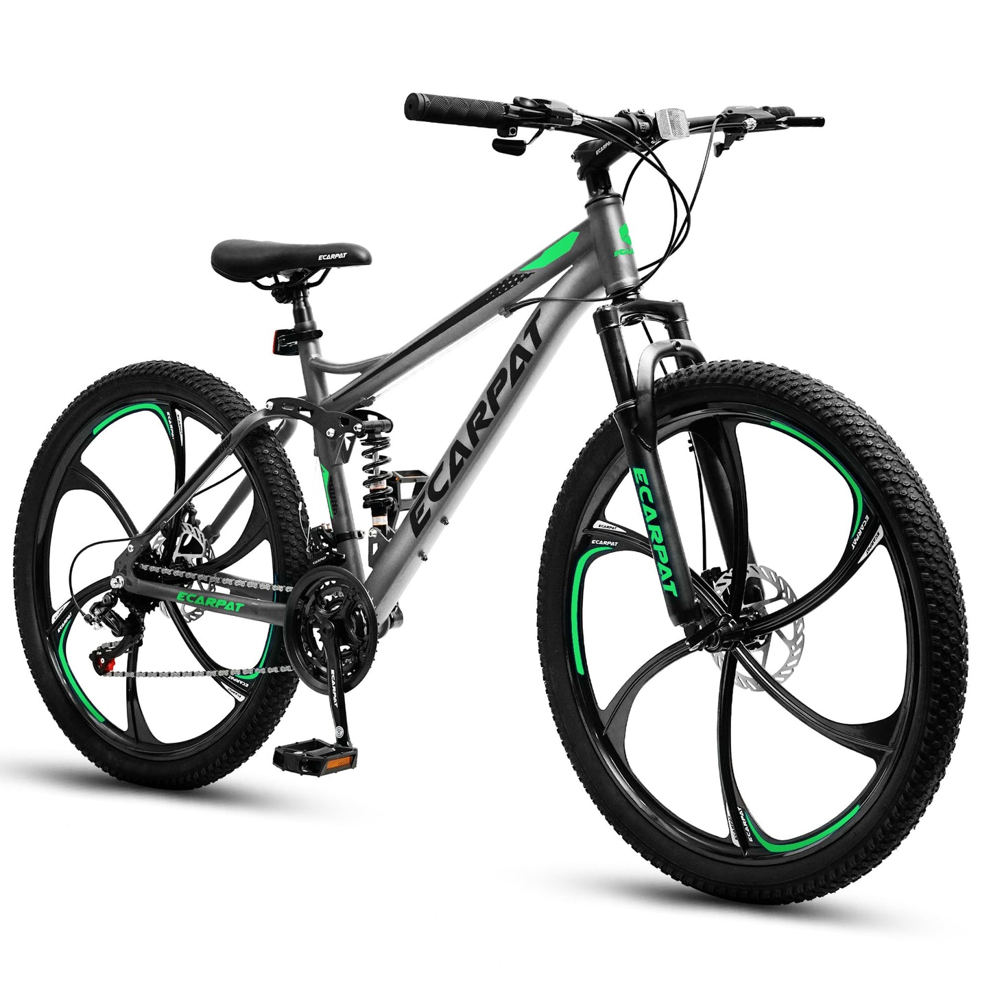 Rycheer Ecarpat 26 Inch Mountain Bike Full Suspension, 21 Speeds Dual Disc Brake, 6 Spokes Men Women Mountain Bike, Durable Carbon Steel Bicycle, Adult Trail Beach Snow Commuter City Bikes