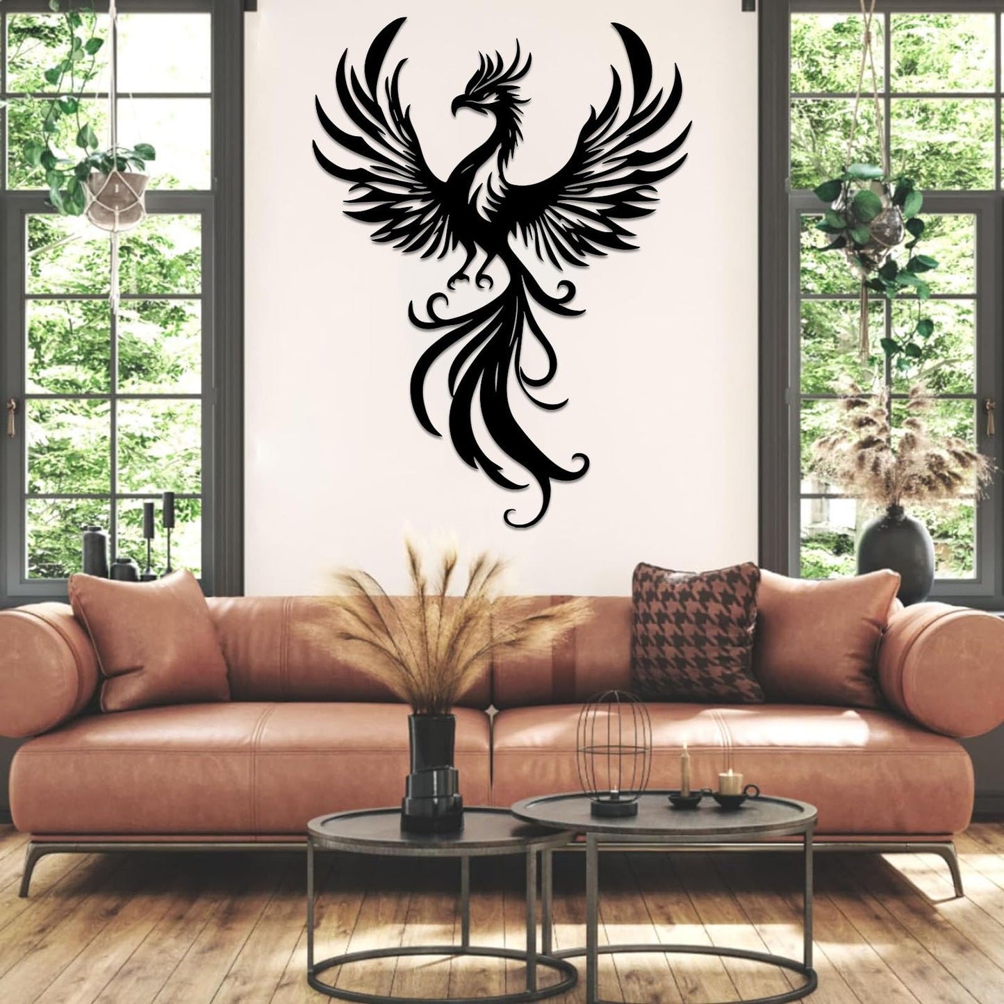 Phoenix Metal Wall Art, Flying Phoenix Metal Wall Decor, Bird Wall Decor, Flying Bird Wall Hanging, Animal Wall Art, Modern Farmhouse Decorations, Living Room Decoration (White, 24"x18"/60x45cm)
