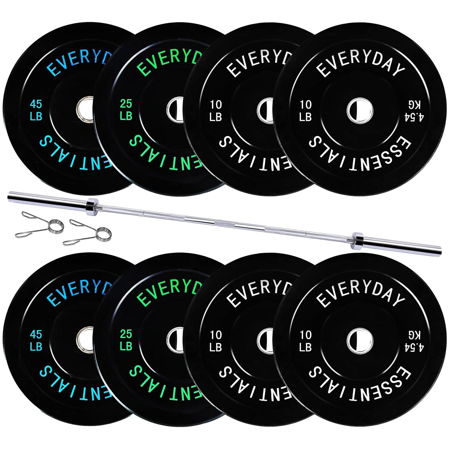 Fitvids 2-Inch Olympic Bumper Weight Plates Set Including 180 LB Weight Plates & 7FT Olympic Barbell Bar, Black