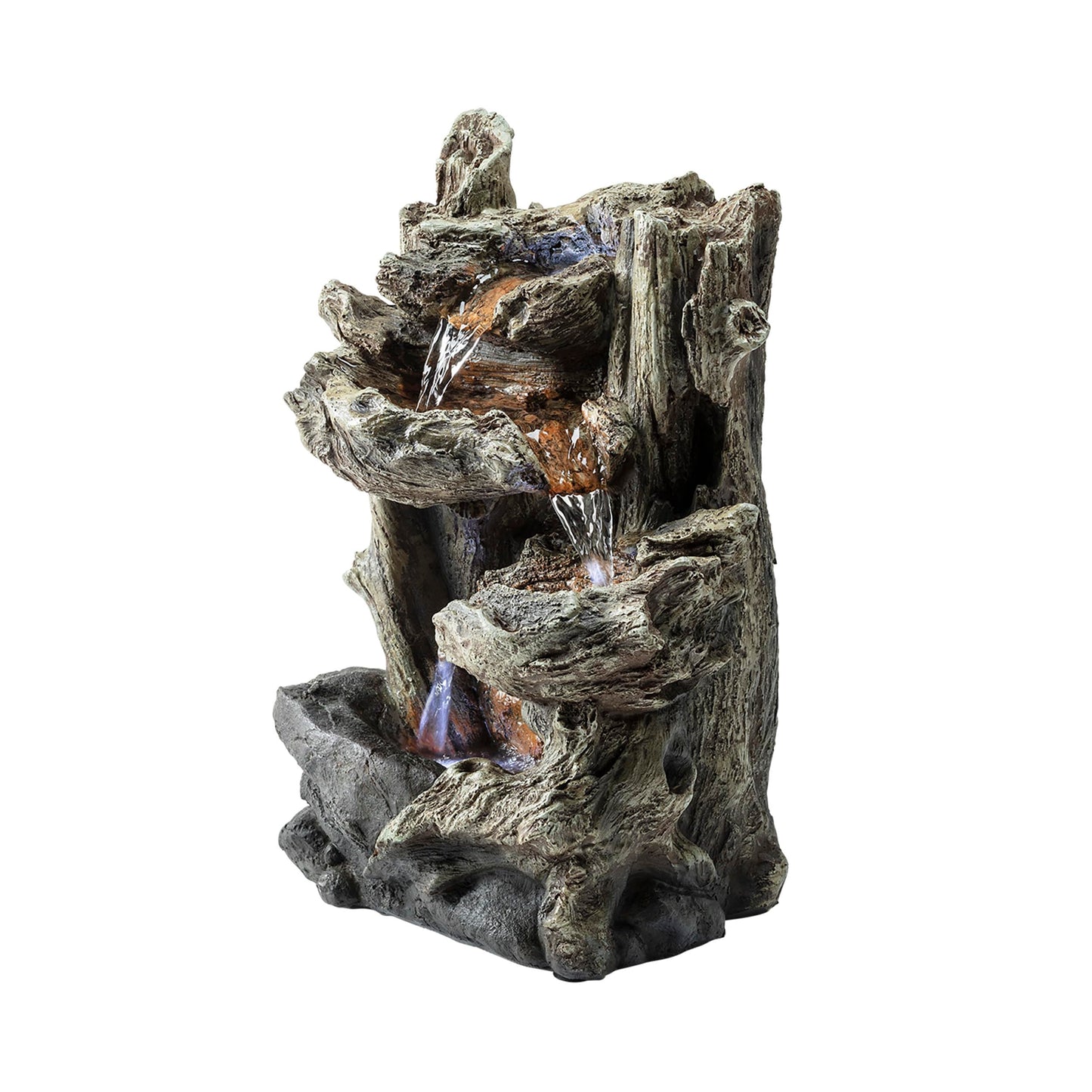 Alpine Corporation | 14"H Indoor Tiered Log Tabletop Fountain with LED Lights — Cascading Waterfall Design Creates Relaxing Ambiance for Home & Office Décor