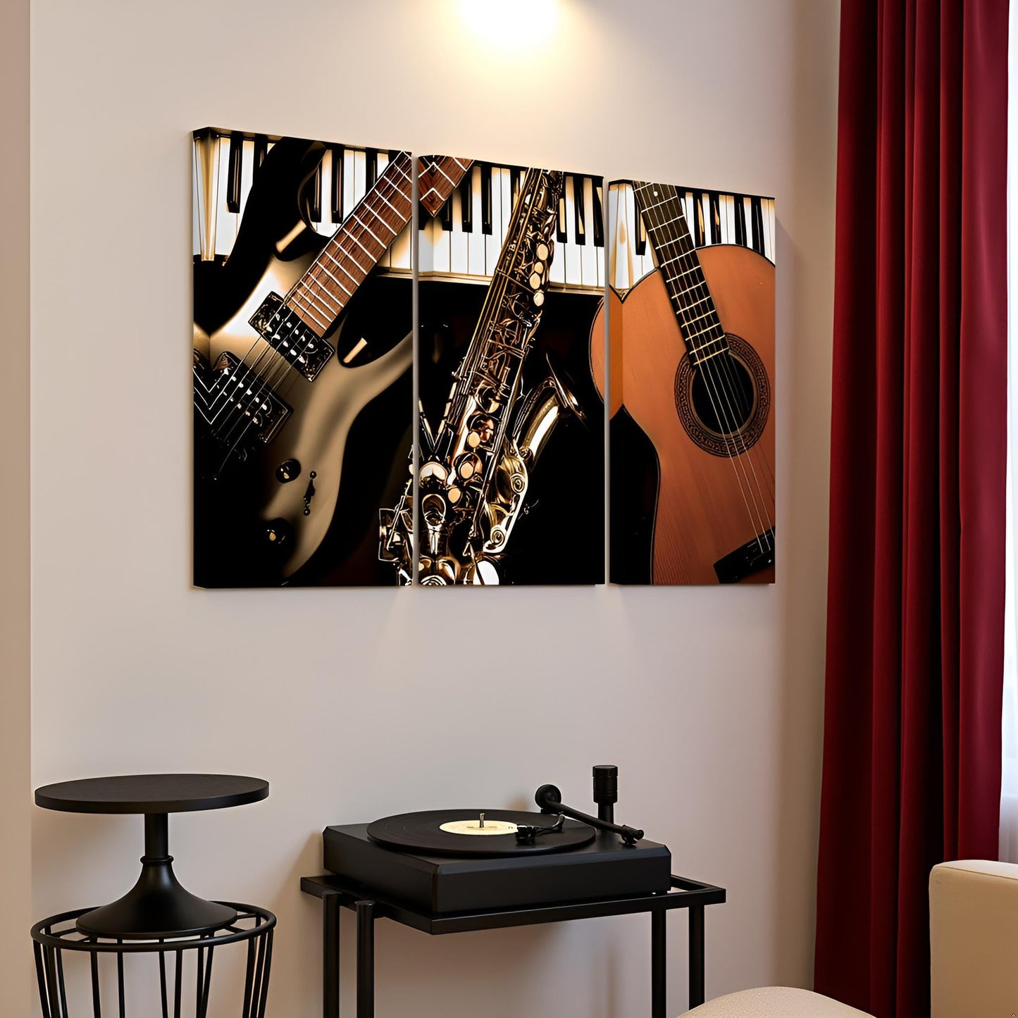 RnnJoile Music Canvas Art Wall Decor Musical Instrument Picture Prints Closeup Piano Guitar Painting Gallery Wrapped Large 16"x32"x3pcs