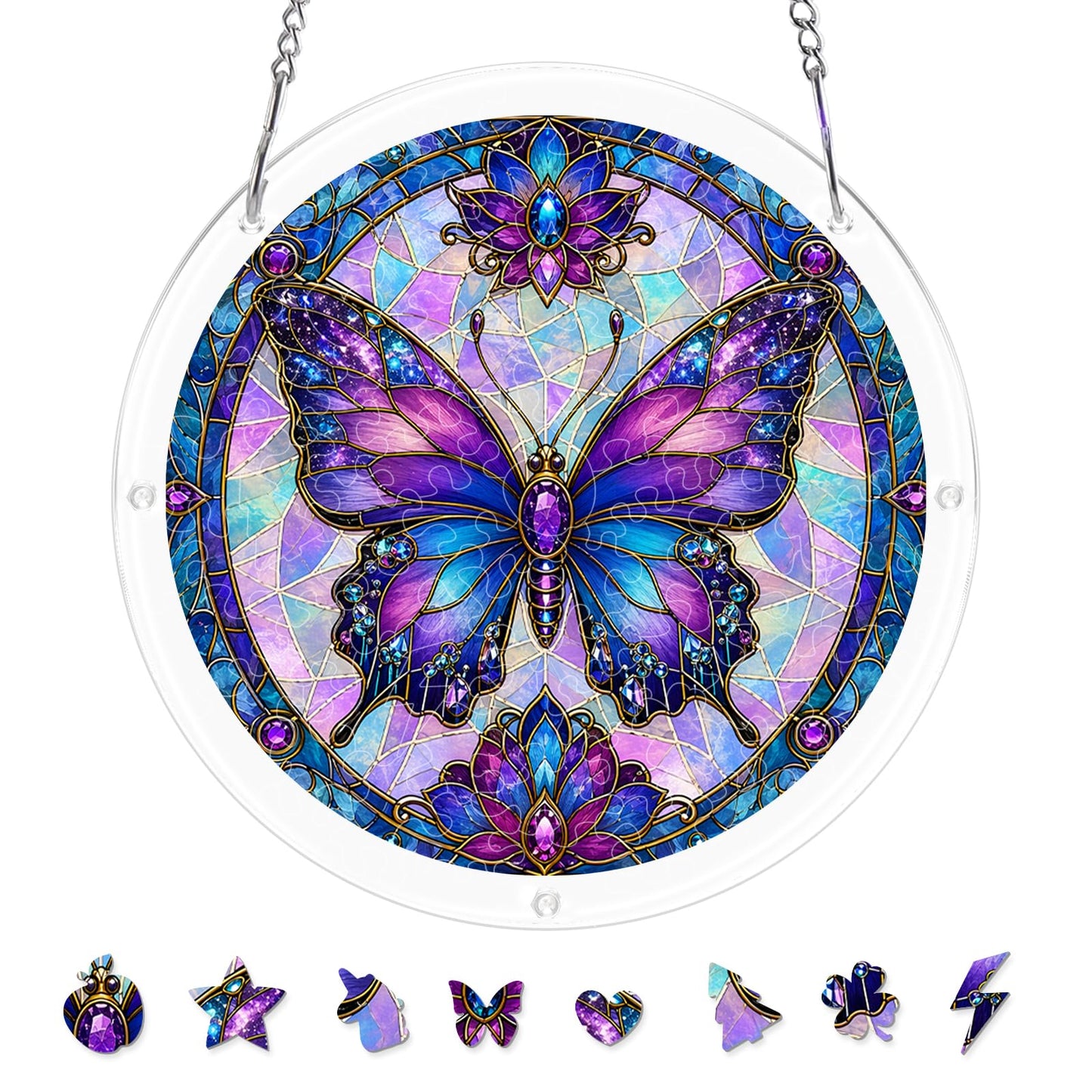 AOSERI Acrylic Puzzle Suncatcher Window Hanging, Purple Butterfly Sun Catchers DIY Crafts Puzzle for Adults Home Garden Decor Gifts for Women, Men, Wife, Mom-8.2 in