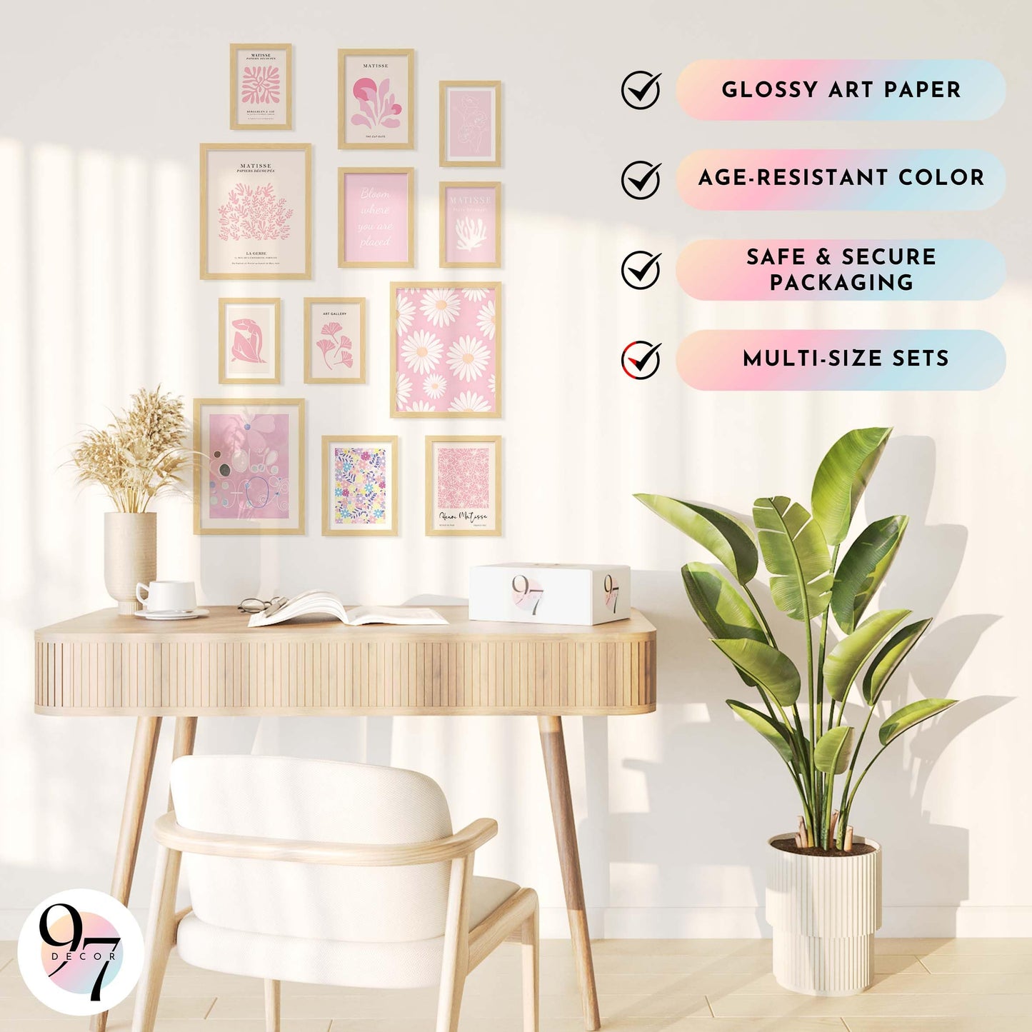 97 Decor Pink Wall Decor Aesthetic Pictures - Matisse Wall Art Pink Posters for Room Aesthetic, Abstract Danish Pastel Prins, Light Pink Dorm Wall Decor for College Girls Bedroom (8x10 Unframed)