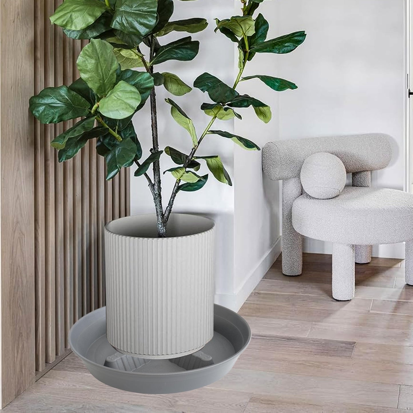 Feyvdzv 4 Pack Plant Saucer 10 inch, 8 12 14 17 inch, Plant Stand Plastic Plant Saucers for Indoors Outdoor, Heavy Duty Flower Plant Risers for Inside Pots, Pot Saucers for Plants, Grow Bags Saucers