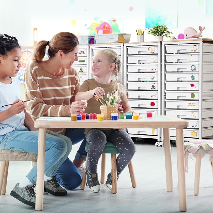 SYKIARIOL Rolling Cart with Drawers,10 Drawer Rolling Cart,Storage Cart with Wheels,Utility Cart with Drawers,Teacher Cart for Classroom Storage,Craft Cart with Wheels and Wooden Tabletop,White