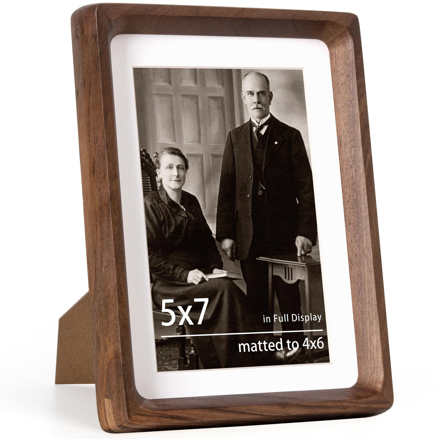 Dreamland 5x7 Picture Frame, USA-Sourced Walnut Wood Photo Frame with HD Tempered Glass, Wooden Frame Matted to 4x6, Handcrafted Rounded Corner for Tabletop or Wall Display