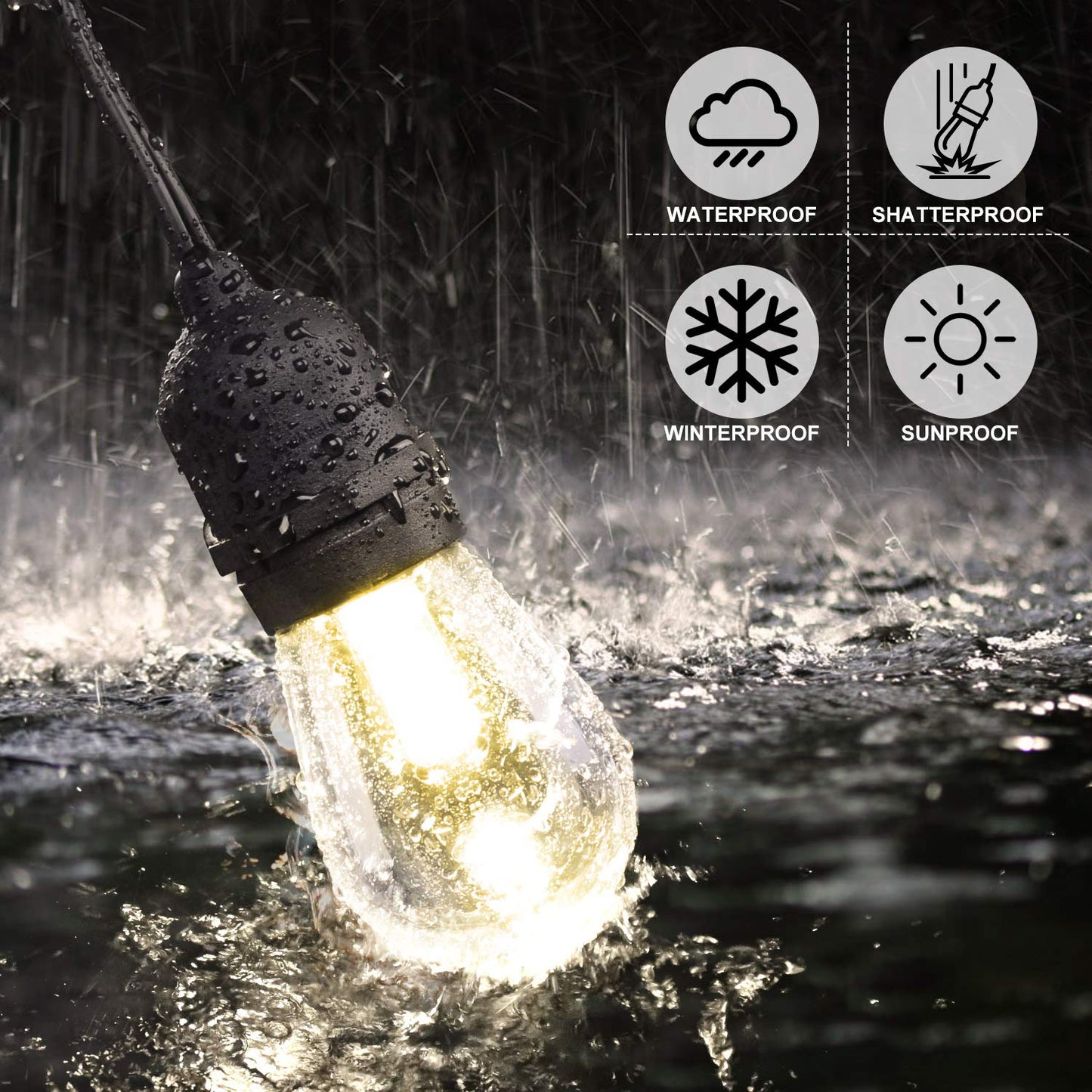 Mlambert 3 Color Outdoor LED Dimmable String Lights for Patio with Remote, Plug in 48FT Waterproof Shatterproof Edison Bulb Lights for Bistro Pergola