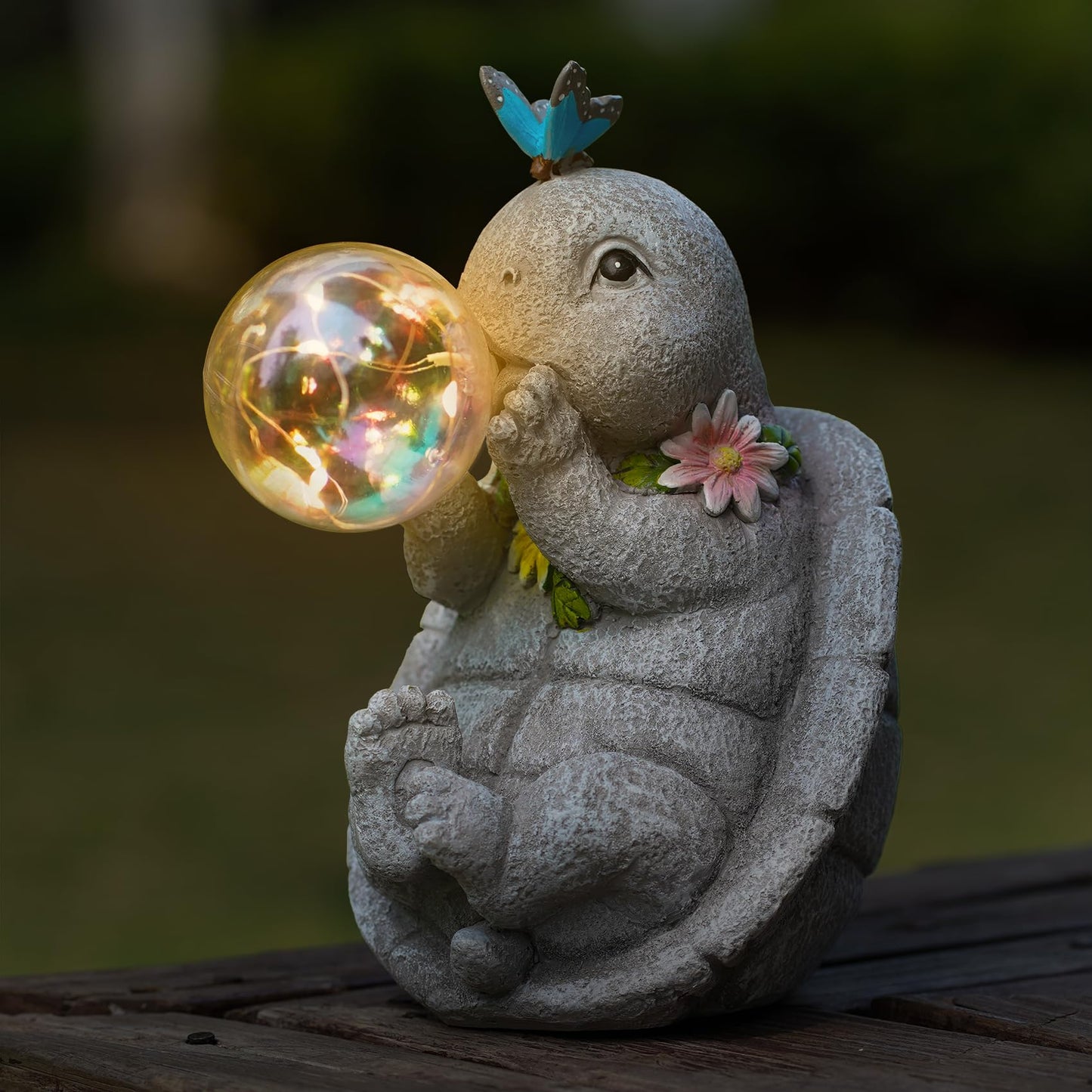 zuzuzen Solar Turtle Statues Garden Decor with Bubble LED Light, Outdoor Tortoise Statue Resin for Patio, Lawn, Yard Gift for Mother's Day, Birthday, Housewarming