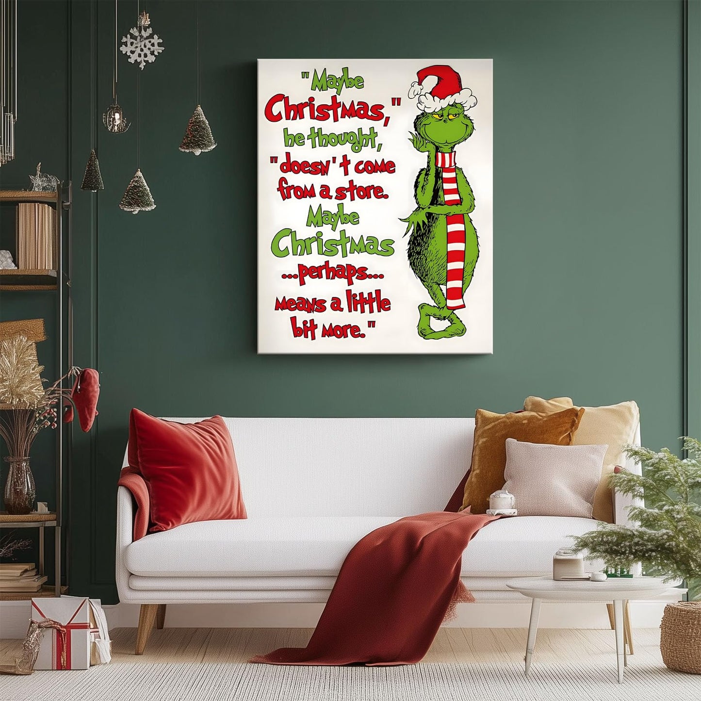 Christmas Canvas Wall Art Decor - “Maybe Christmas Means a Little Bit More” Holiday Quote Decor - 16x20 inch Whimsical Festive Wall Decoration for Room or Office - Premium Quality Canvas Print