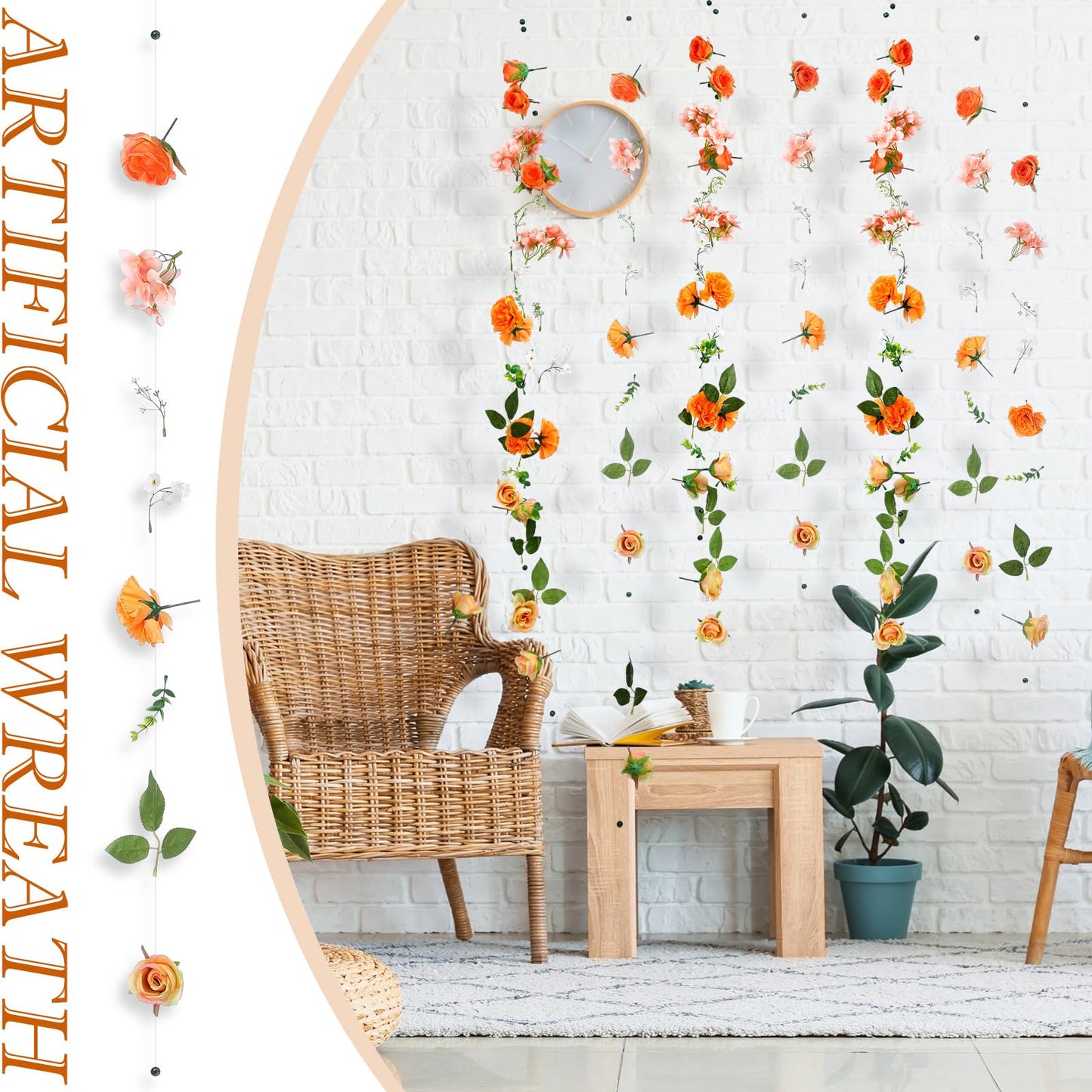 XunYee 6 Pcs 35.4 ft Flower Garlands Artificial Wildflower Vines Floral Hanging Backdrop Fake Flower Garlands Faux Silk Wildflower Vine for Wedding Bridal Shower Home Garden Wall Arch Decor(Rose)