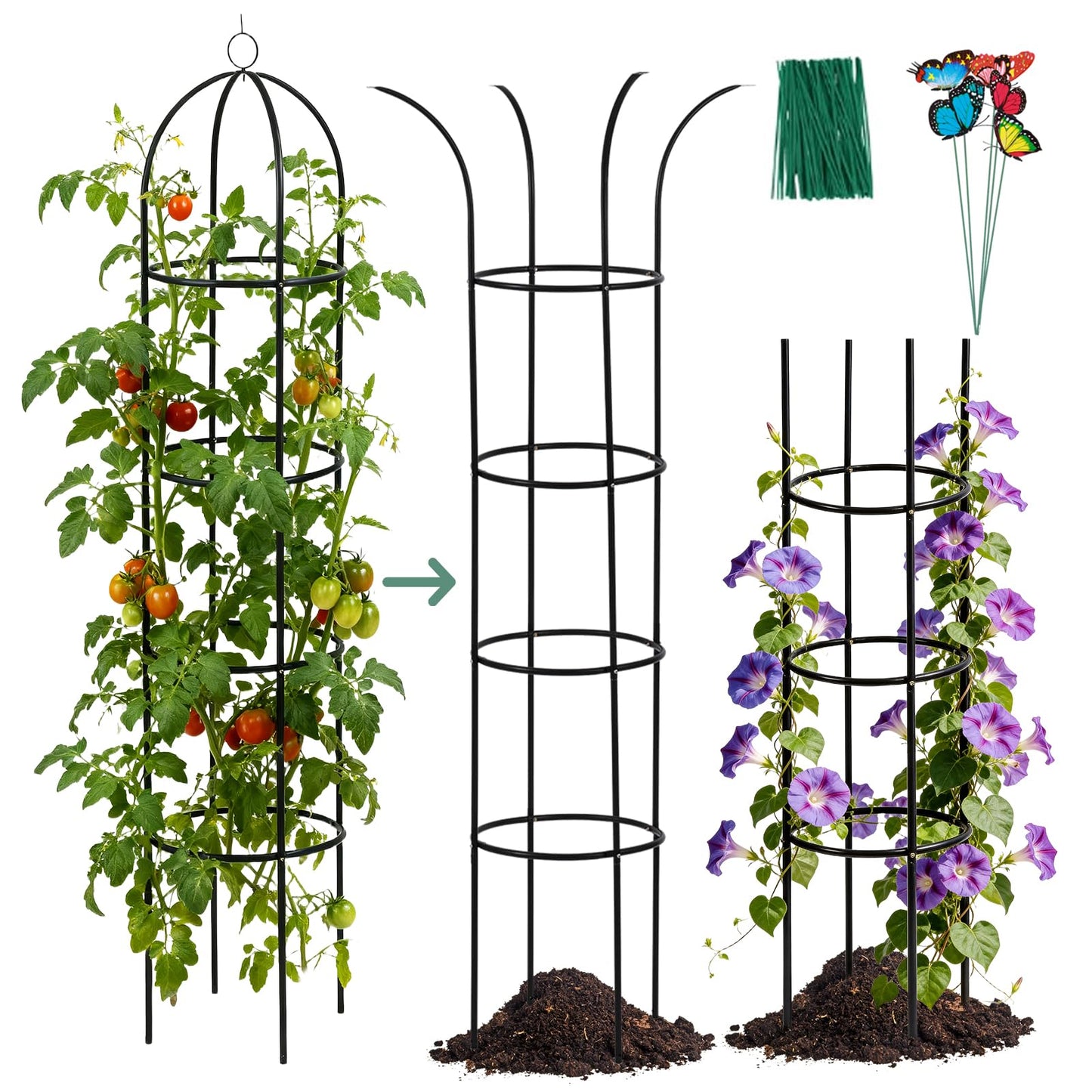 100% Metal Obelisk Garden Trellis 6.6 Feet Tall Sturdy Plant Support for Climbing Vines and Flowers Stands,1pc Upgrade Round Trellis for Pots Metal Plant Flower Trellises for Clematis Jasmine Outdoor
