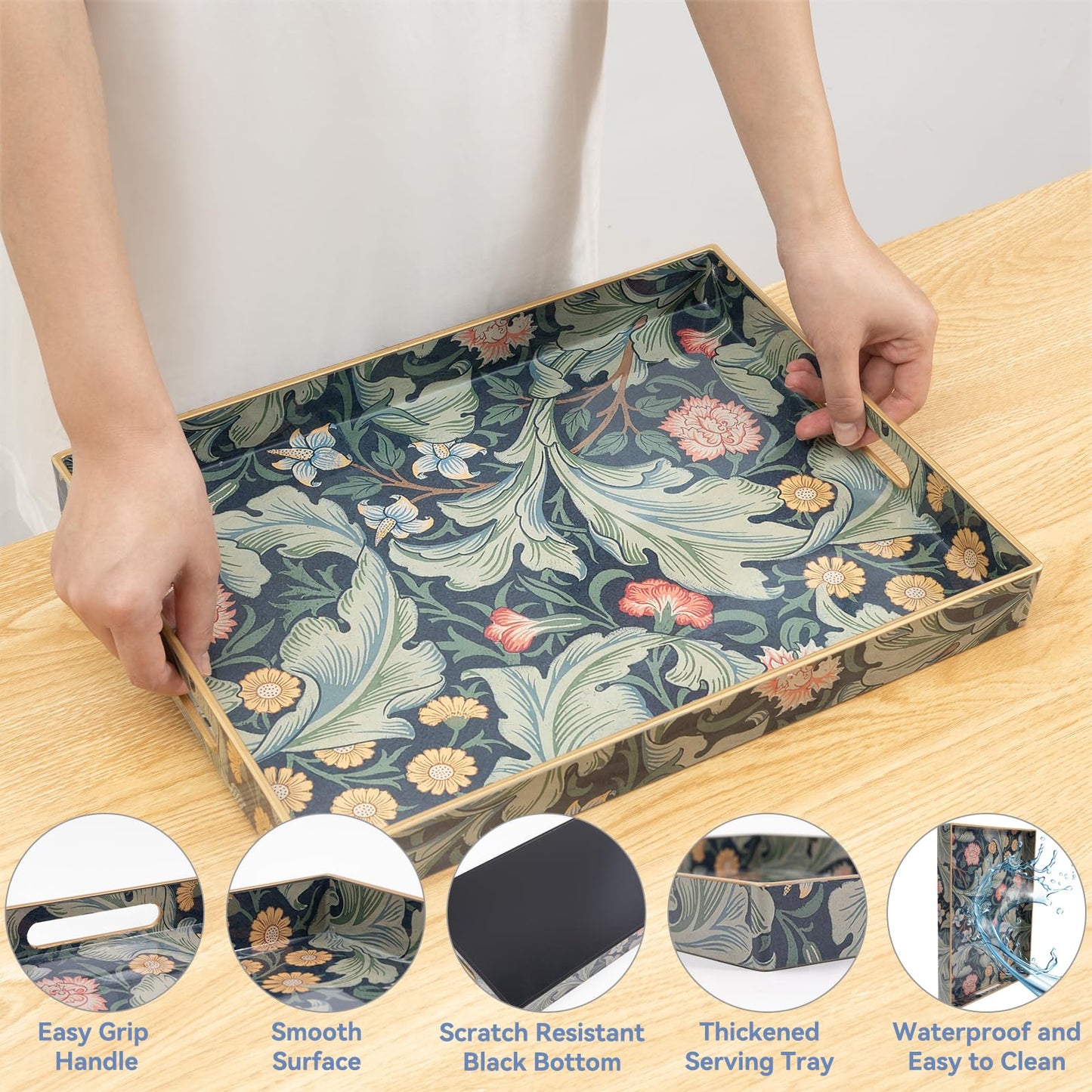 AGIOTA Coffee Table Trays for Living Room Serving Tray with Handles, Modern Large Tray for Ottoman Coffee Table