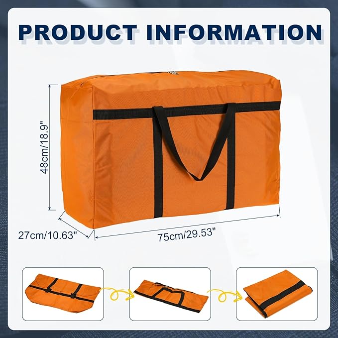 Extra Large Duffle Bag, 30 x 19 x 11 in Travel Big Duffle Bag with Zipper Handle Storage Foldable Waterproof Lightweight Bag for Women Men Travel Moving Camping (Orange)