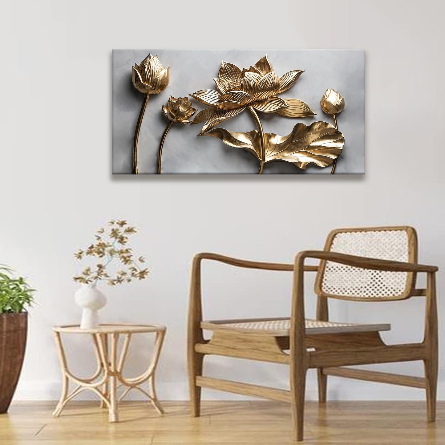 Canvas Art Wall Decor Print Modern Minimalist Flower Paintings Gold Wall Art Prints Floral Wall Art Pictures For Bedroom Kitchen Office Artwork 20"×40"
