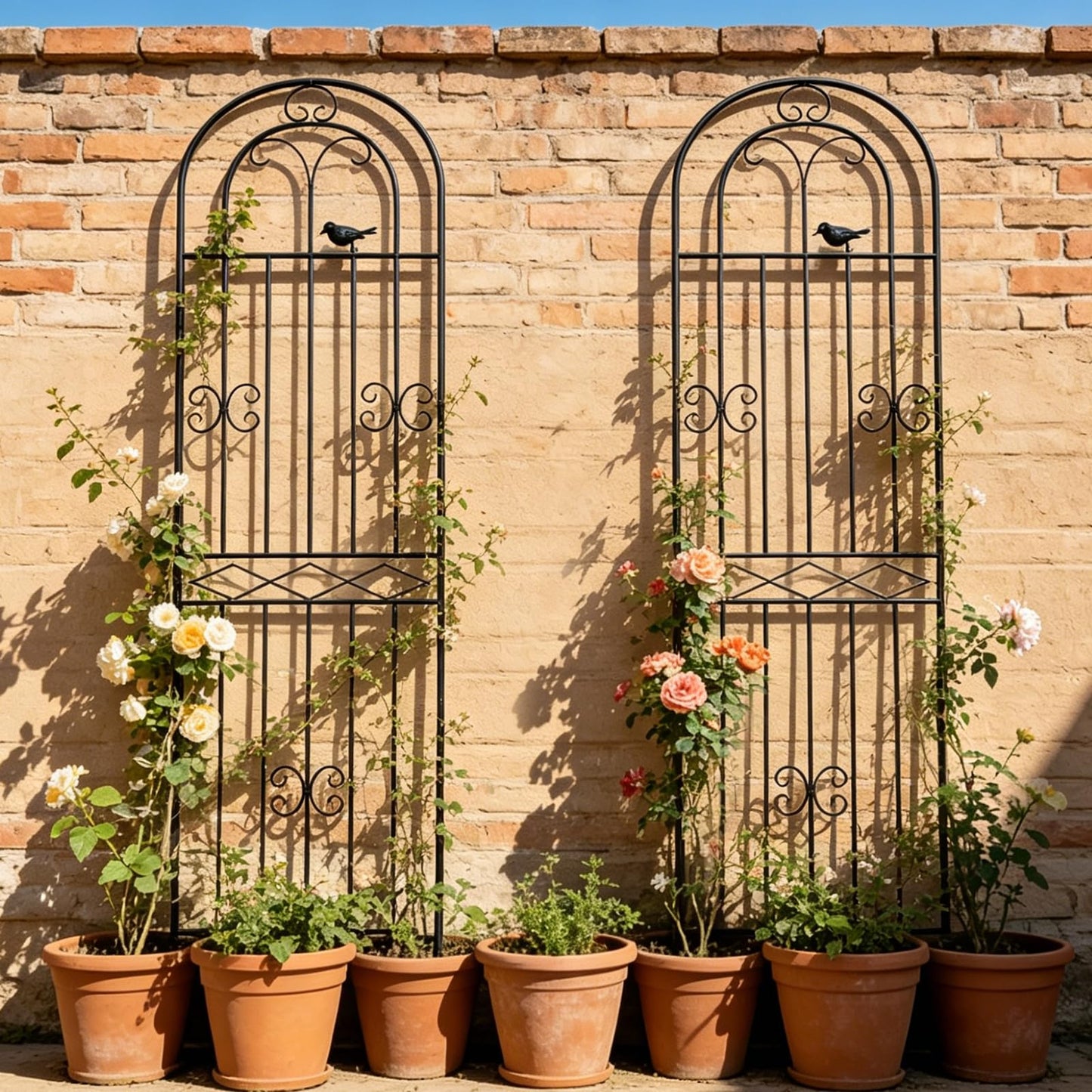 Macteyia 2 Pack 70.8" H x 19.7" W Metal Garden Trellis with Black Coating, Wire Lattice Grid Panel for Climbing Plants Outdoor Roses Vine Cucumbers Vegetables Flower Support (70.8" H, 2 Pack)