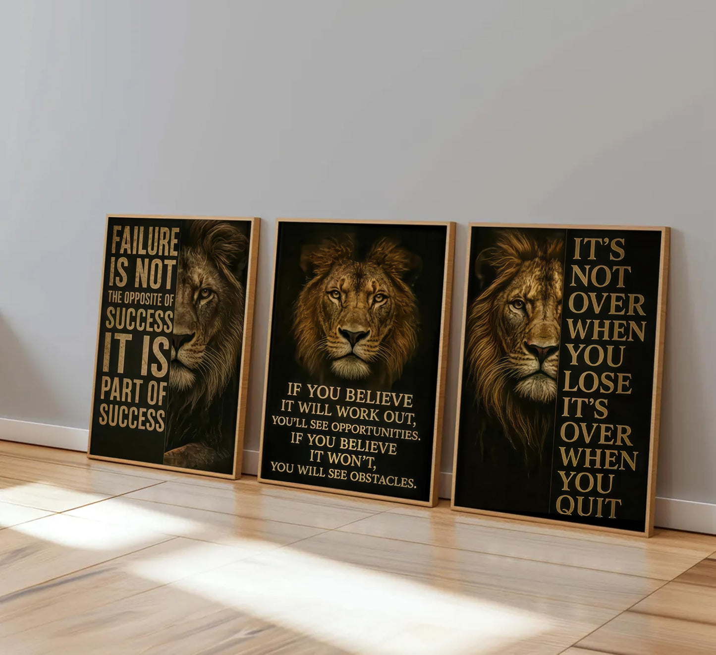 3Pcs Inspirational Lion Office Canvas Wall Art Inspiring Motivational Quotes Animal Painting Picture Wall Decor Poster Print Artwork for Bedroom Man Cave Study Home Decoration