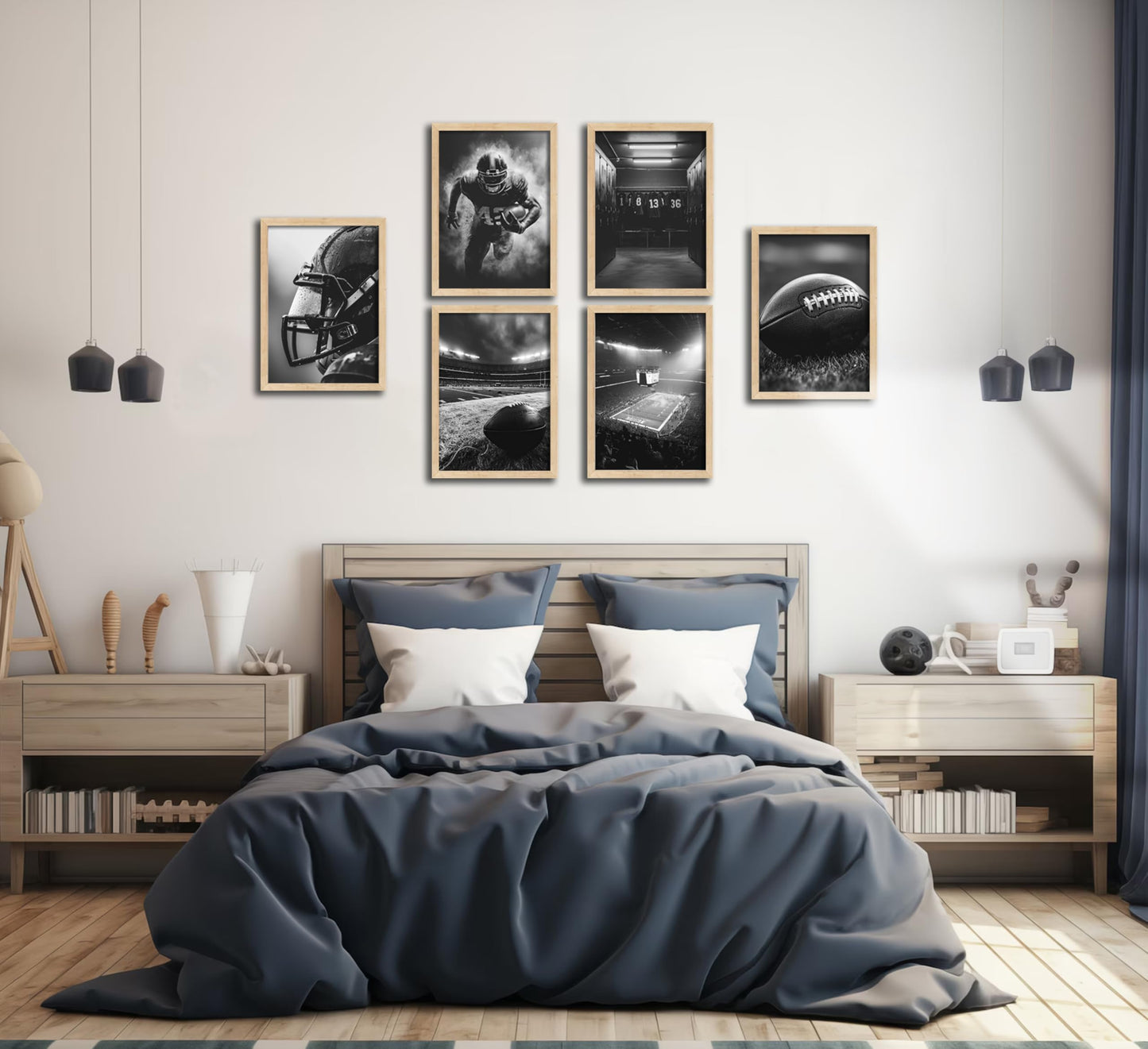 6Pcs Football Canvas Wall Art Rugby Field Stadium Sports Theme Picture Wall Decor Black White American Football Gaming Posters Painting Prints Artwork for Kids Boys Room Locker Room Dorm Living Room