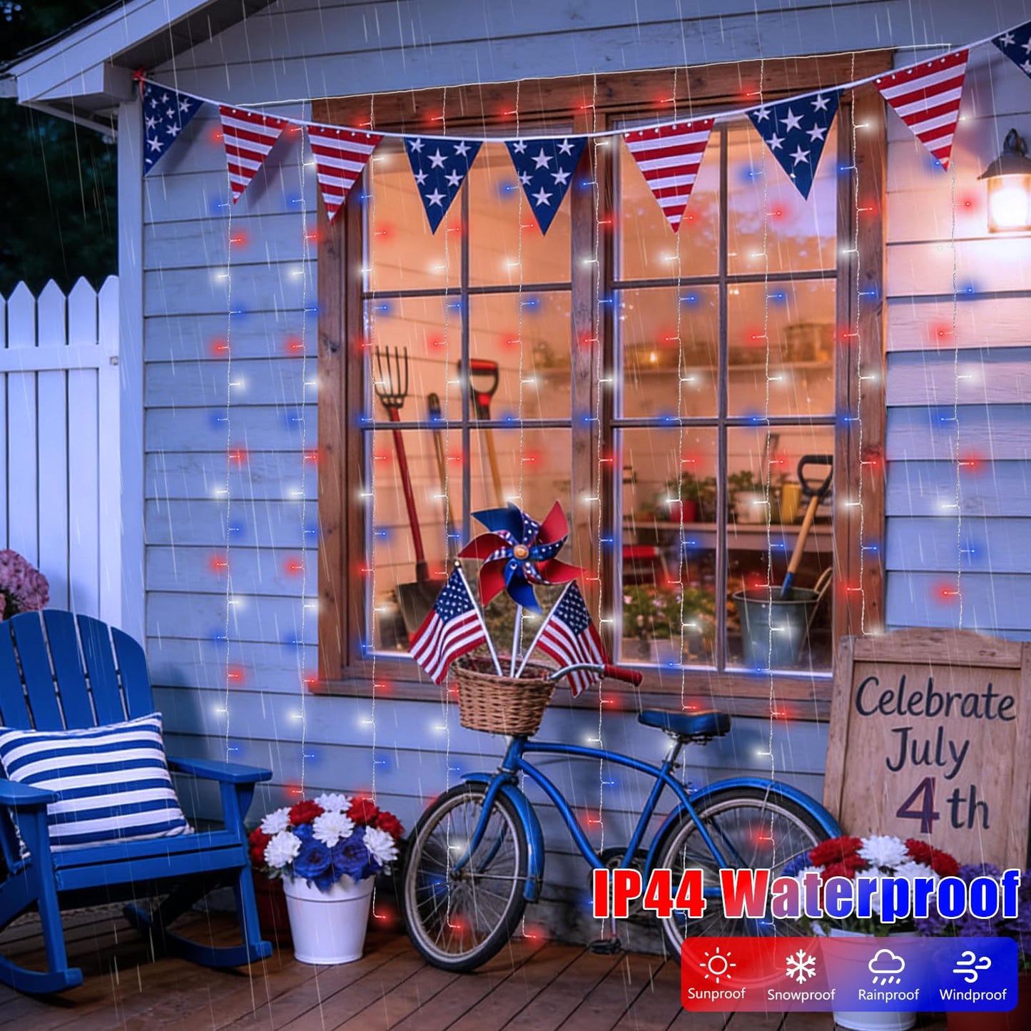 YEGUO 300 LED Red White and Blue Lights, 4th of July Lights Plug in, Patriotic Curtain Lights Hanging String Lights for Bedroom Wall Window Backdrop Indoor Outdoor Independence Memorial Day-9.8x9.8ft