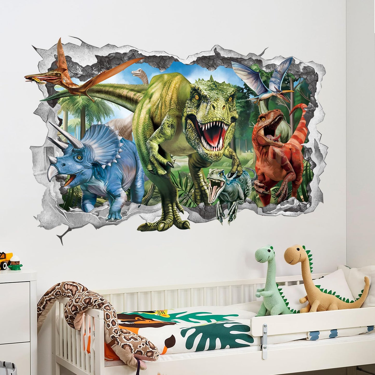 wondever 3D Large Dinosaur Wall Stickers Break Through Dino Jungle Dinosaur Peel and Stick Wall Art Decals for Boys Room Baby Nursery Kids Bedroom