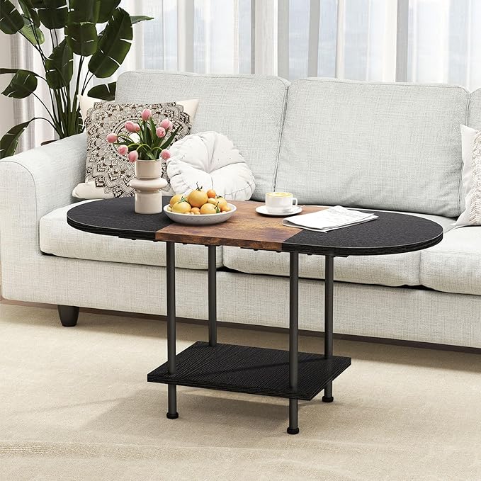 Coffee Tables, Modern Center Table with Storage Shelf, 2-Tier Table for Living Room, Modern Two-Tone Design (Mixed Black)