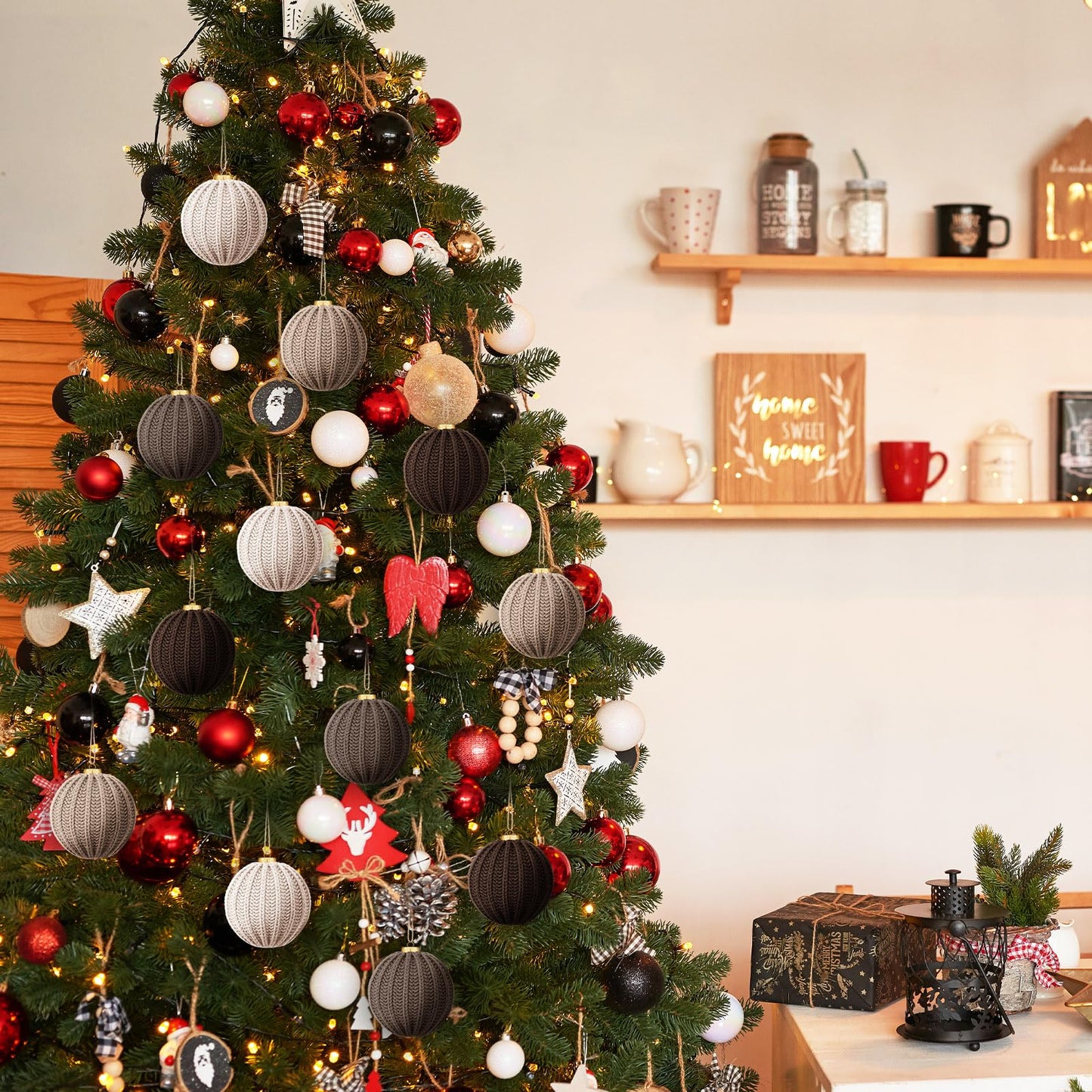 VioraWhite 12 Pcs Neutral Christmas Ornaments, 2.36 Inch Brown Crochet Christmas Balls Modern Rustic Handmade Knitted Woven Cotton Baubles for Xmas Tree Farmhouse Holiday Decor