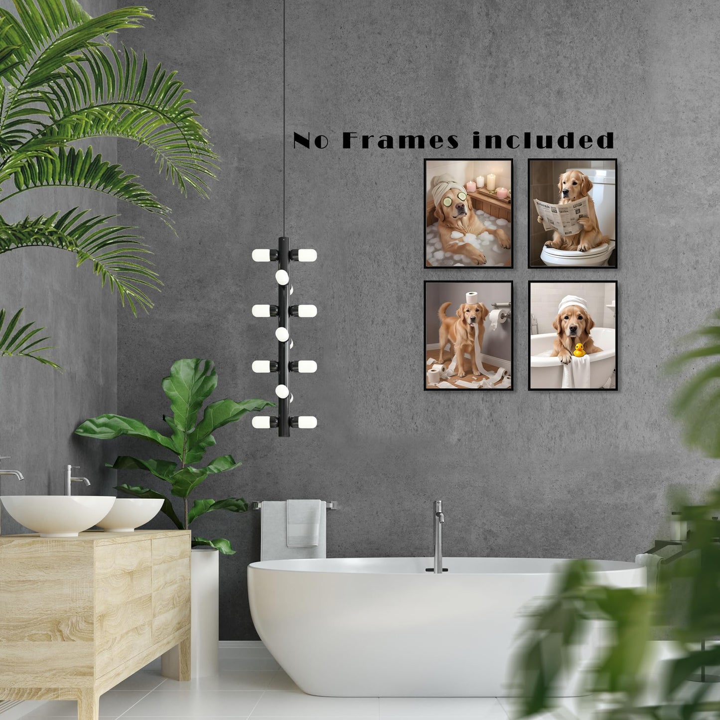 LUKIPOM Funny Golden Retriever Bathroom Wall Art Prints 8x10 Set of 4, Golden Retriever Funny Dog Wall Wall Art Posters for Bathroom Washroom Restroom Decor, Unframed