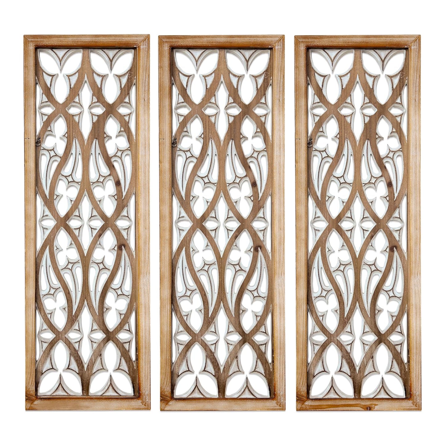 XIAOAIKA Hand Carved Boho Wood Wall Art - Decorative Large Wall Panels, Antique Distressed Wood Sculpture, Elegant Wall Decor Hanging Plaque, Suitable for Gifting (35.5 Inch, 3 Panels)