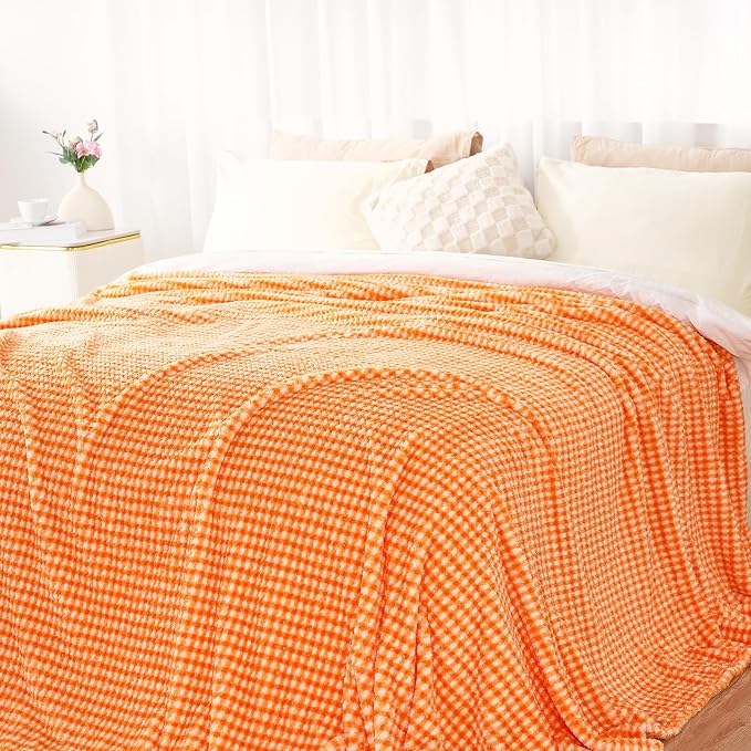 Zyrah Fleece Throws for Couch Super Soft Throw Blanket Lightweight Decorative Fuzzy Cozy Blankets for Sofa Chair Bed (C-Orange, Twin(60"x80"))