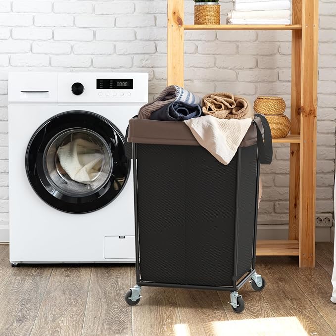 2PK Laundry Hamper with Wheels, Rolling Laundry Basket with Wheels Laundry Sorter Cart, Narrow Slim Clothes Hamper Organizer with Sturdy Metal Frame
