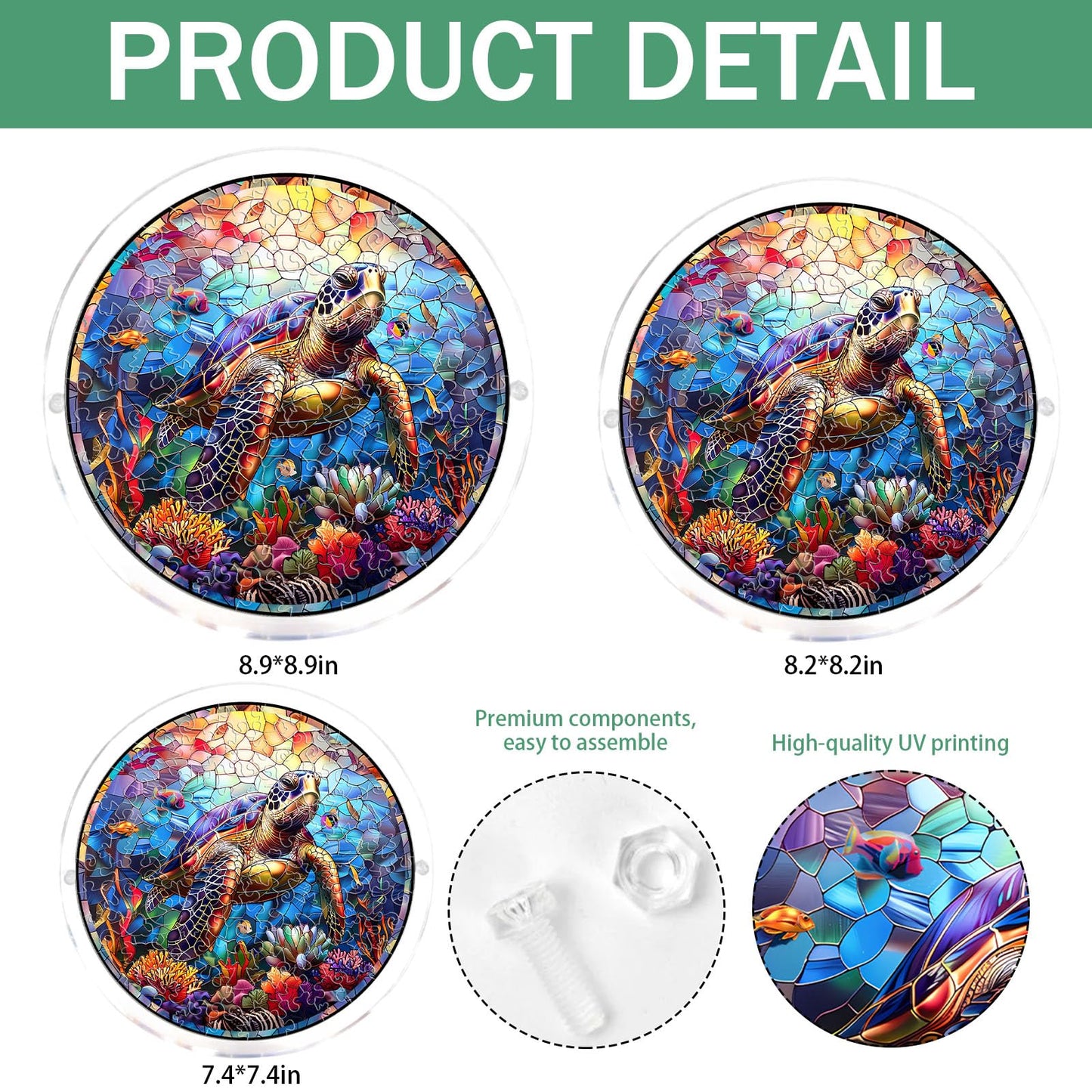 Acrylic Jigsaw Puzzle Suncatcher - Ocean Turtle, Stained Glass Window Hanging, DIY Sun Catcher Kit Home Decor for Window Garden Hanging, Gift for Women, Mom, Friends (8.9 in)