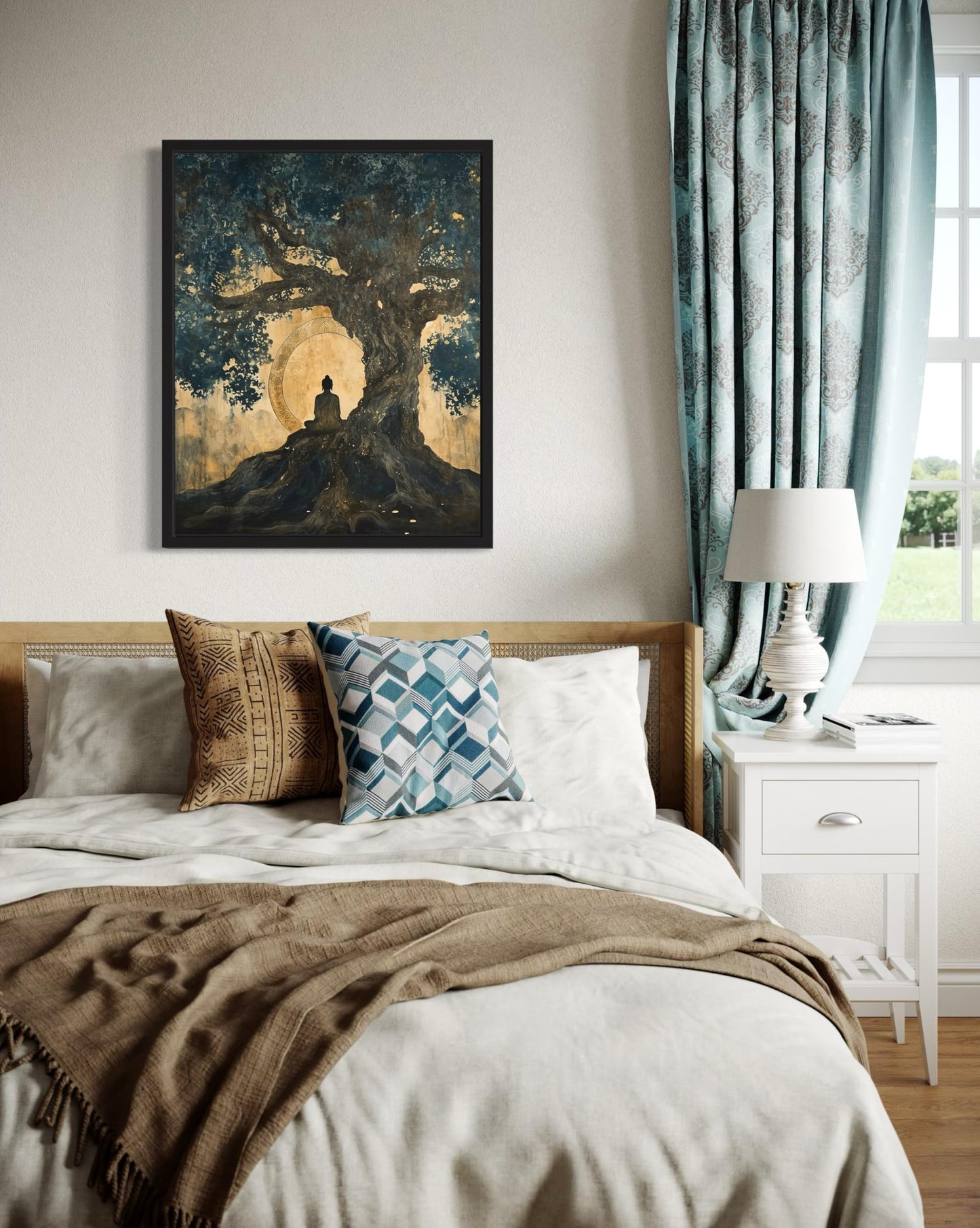 Buddha Bodhi Tree Art Print Poster, Religious Faith Spiritual Wall Art Painting Worship Prayer, Religious Art for Living Room and Bathroom 34 (Buddha Bodhi Tree,10"L x 8"W, Unframed)
