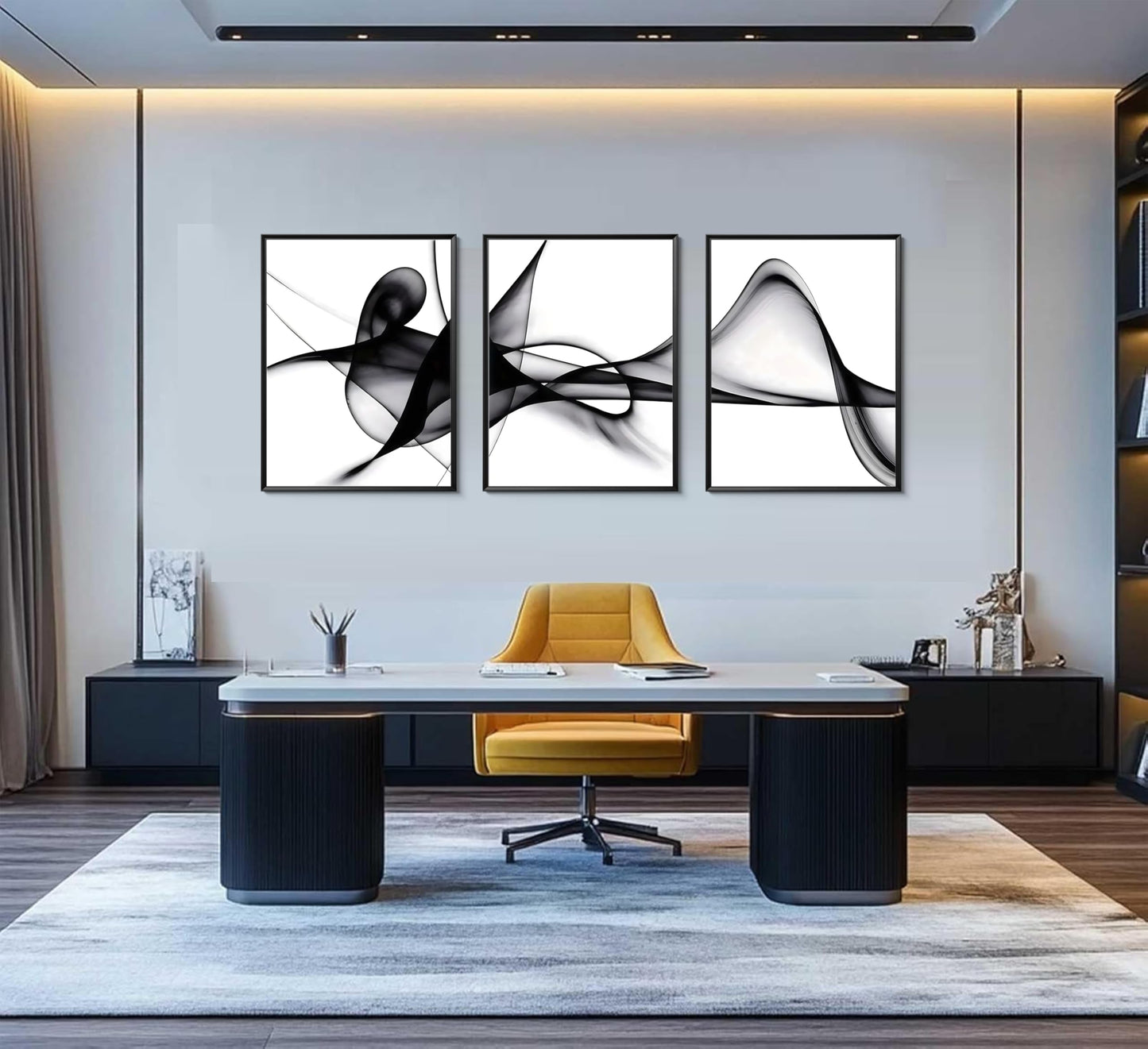 YCXDMJ 3 Panels Black White Abstract Canvas Wall Art Fluid Line Movement Prints Posters and Paintings Modern Pictures Wall Decor for Living Room Bedroom Office Decoration Unframed