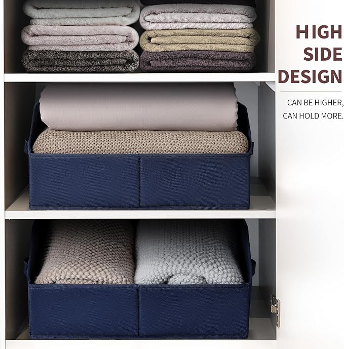 Homsorout Clothes Organizers and Storage - Fabric Storage Bins with Handles, Storage Baskets for Organizing, Trapezoid Storage Cubes for Blankets, Towels, Office, 6 Pack, Navy Blue