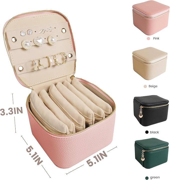 Travel Jewelry Case, Small Travel Jewelry Box with 6 Velvet Jewelry Bag Mini Pouch, Portable Travel Jewelry Organizer for Rings Earrings Necklaces, Beauty Gifts for Women Girls (Muted Pink)